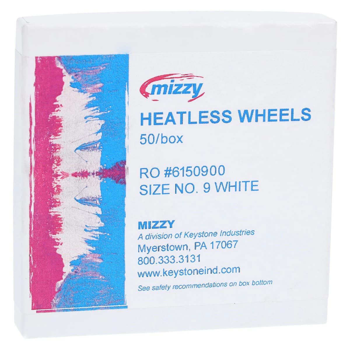 Keystone Mizzy Heatless Wheels #9, White, 3/32" x 3/4", Pack of 50, 1900249 - #9 White Mizzy Heatless Wheels Pack of 50 - Image 1