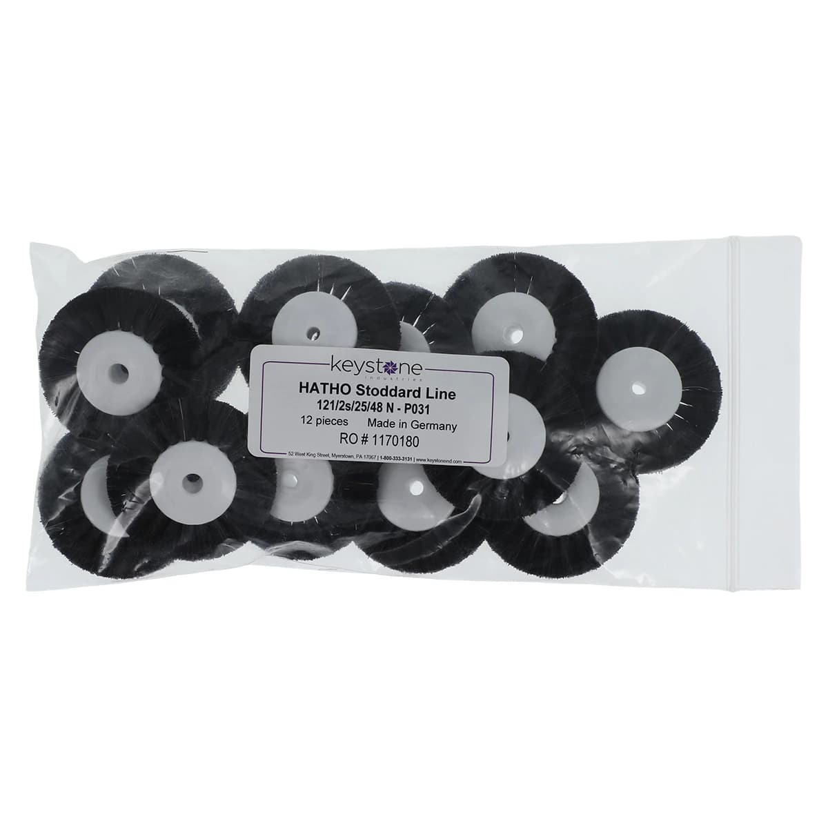 Keystone Industries B12 Converging Bristle Lathe Brush, Plastic Hub, 1-7/8" Diameter, 2 Rows, 12/Pack, 1170180 - Lathe Brushes, Plastic Hub - Image 1