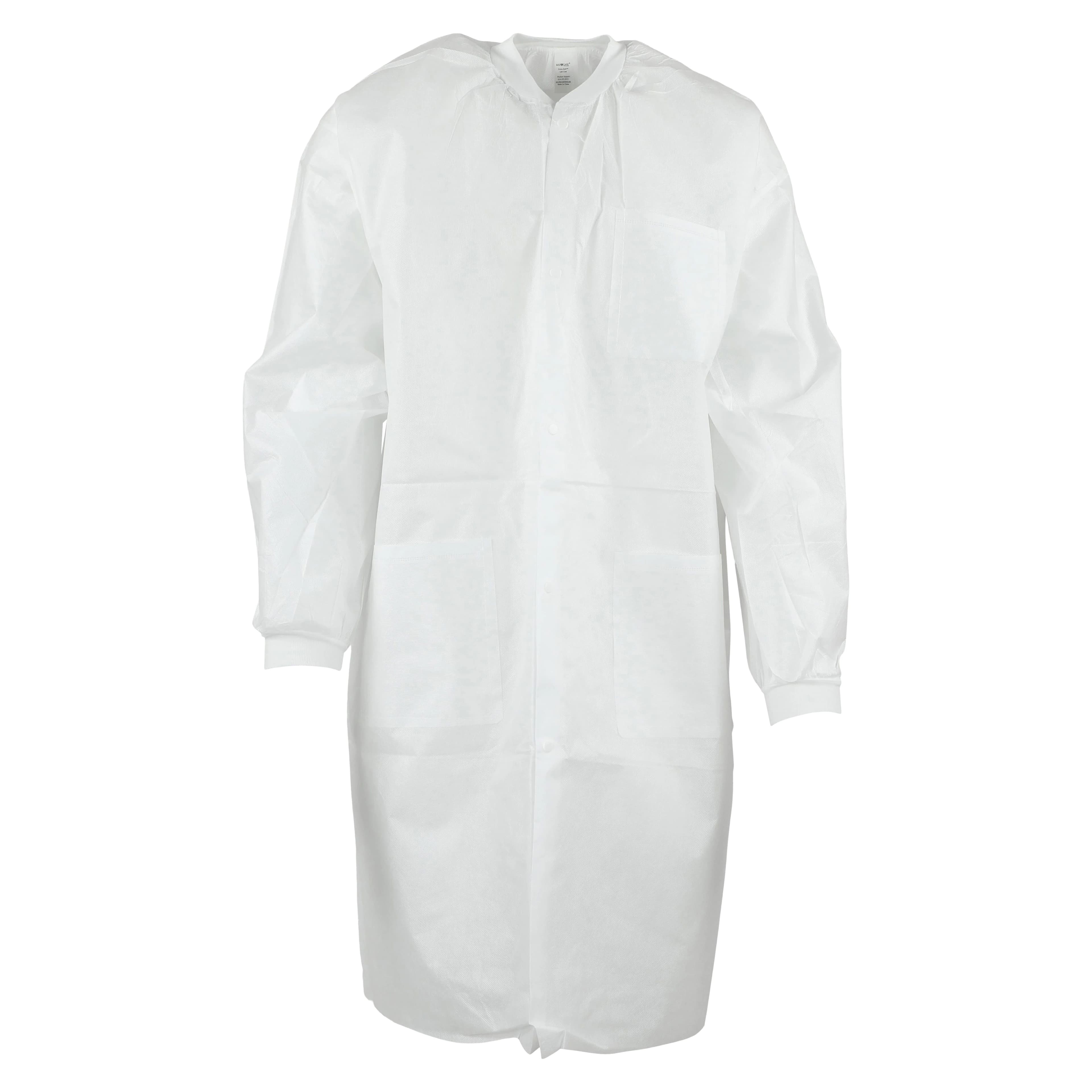 ValuMax Extra-Safe Lab Coat, AAMI Level 3, White, Knit Collar & Cuffs, XX-Large, 10/Pack, 3660WH2XL - Extra-Safe White Knit Collar LabCoat XX-Large Latex-Free Fluid Resistant AAMI Level 3 Pack of 10 - Image 1