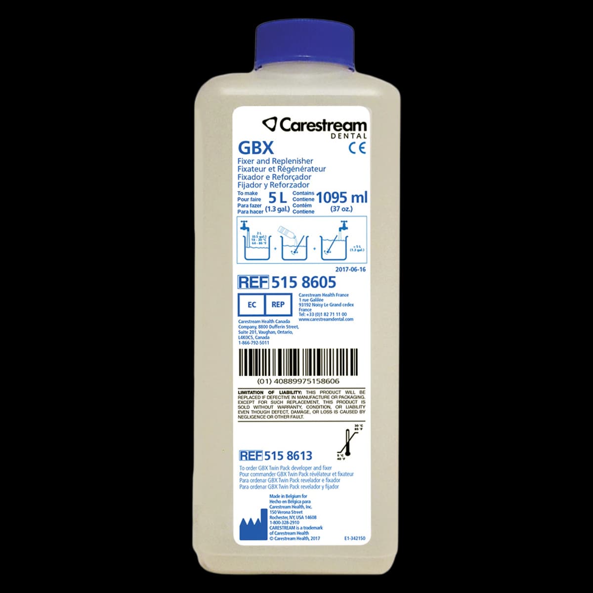 Carestream Health GBX Fixer and Replenisher, 5 Liter Bottle, Makes 5L, 5158605 - GBX Fixer and Replenisher 5 Liter (1) - Image 1