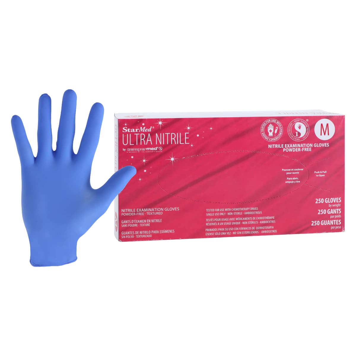 StarMed Ultra Nitrile Exam Gloves, Powder-Free, Textured, Medium, Violet Blue, 250/Box - StarMed Ultra Nitrile Gloves - Image 1