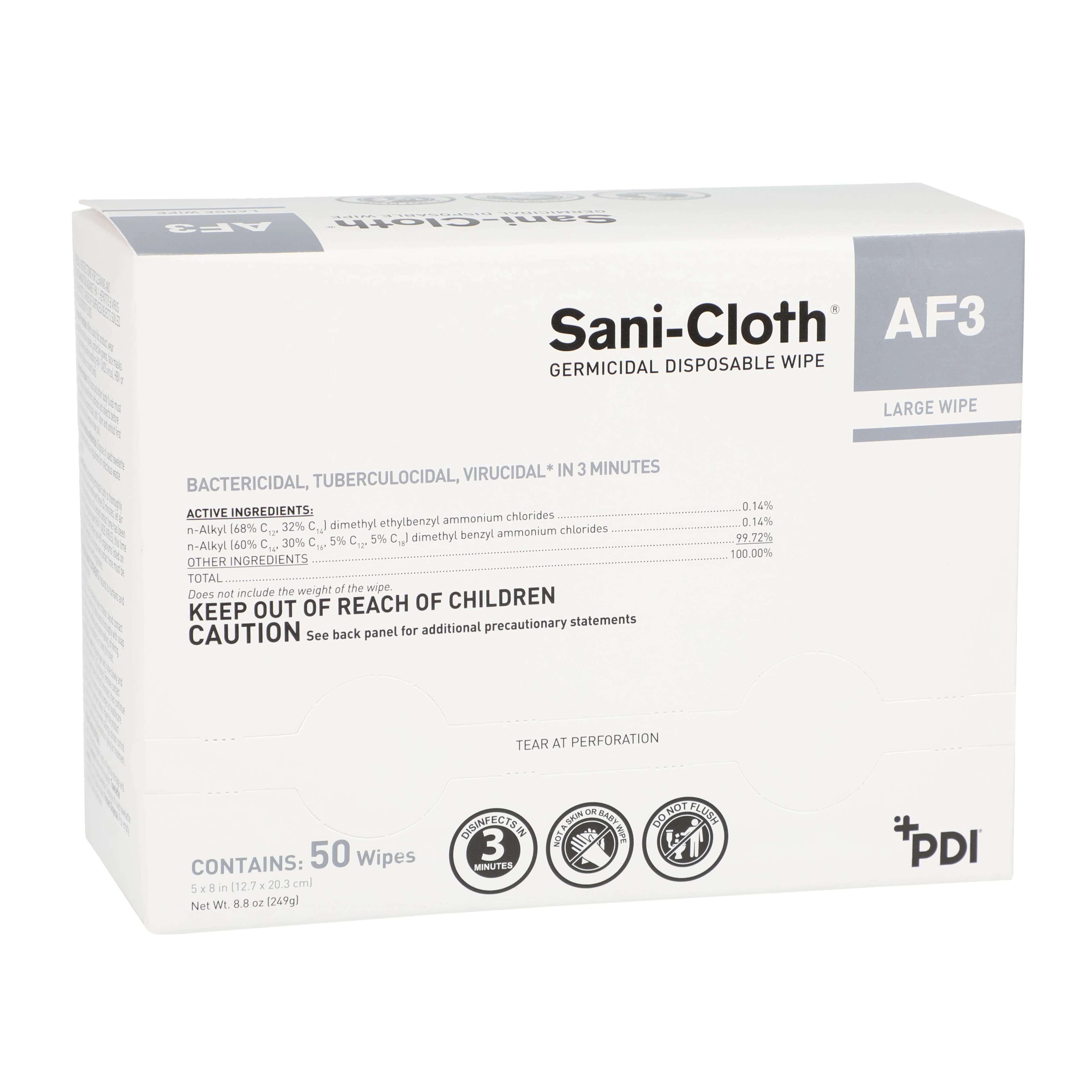 PDI Sani-Cloth AF3 Germicidal Disposable Wipes, Large, 5" x 8", Individually Wrapped, 50/Pack, H59200 - PDI SANI-CLOTH AF3 GERMICIDAL DISPOSABLE WIPE, H59200 - Image 1