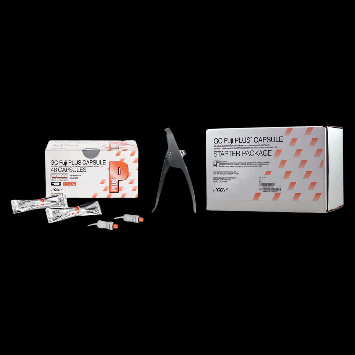 GC Fuji PLUS Resin-Reinforced Glass Ionomer Luting Cement, No-Etch Capsule Starter Package, 48 Capsules + Capsule Applier - Fuji Plus Caps No Etch Package - Image 1