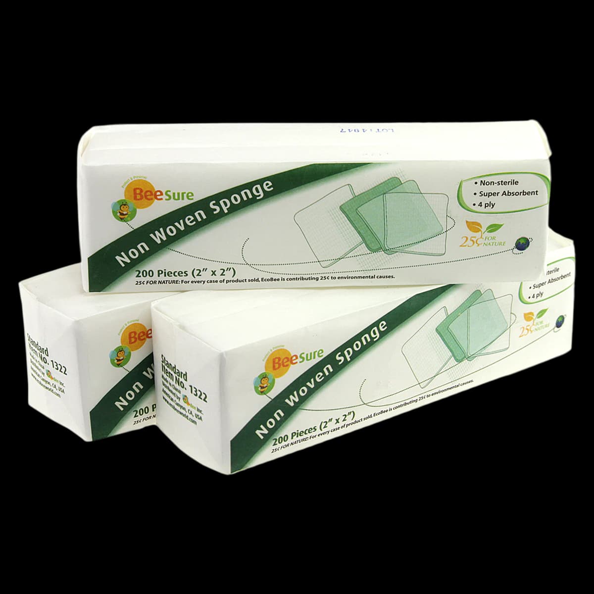 BeeSure Non-Woven Sponge, 2" x 2", 4-Ply Rayon/Polyester, Non-Sterile, 5000/Case, BE1322 - BeeSure Non-Woven Sponge NS 2x2 5000/Pk 4-ply rayon and polyester blended - Image 1