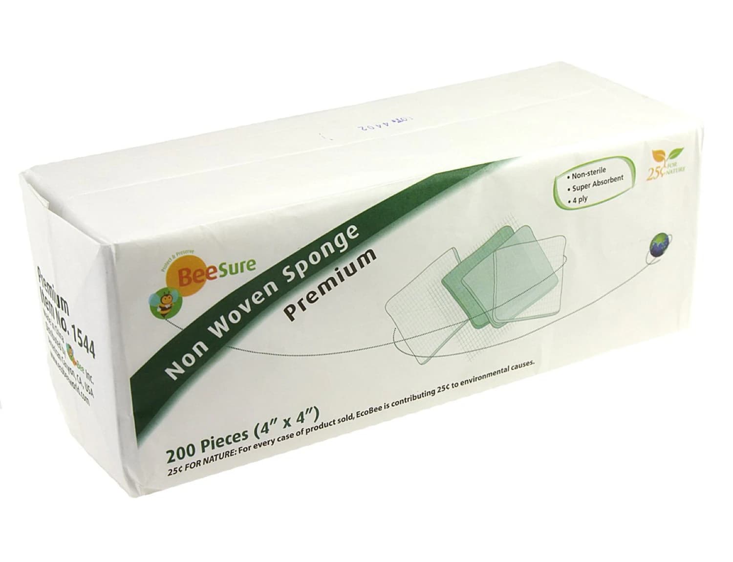 BeeSure Premium Non-Woven Sponges, 4" x 4", 4-Ply Rayon/Polyester, 50g/m², Non-Sterile, 2000/Pk - BeeSure Premium Non-Woven Sponge NS 50gm (Premium) 4x4 2000/Pk. 4-ply rayon - Image 1