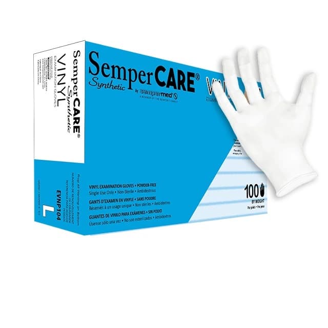 Sempermed SemperCare Synthetic Vinyl Exam Gloves, Powder Free, Non-Sterile, Large, White, 100/Box - Synthetic Vinyl Exam Gloves, 100/Pkg - Large - Image 1