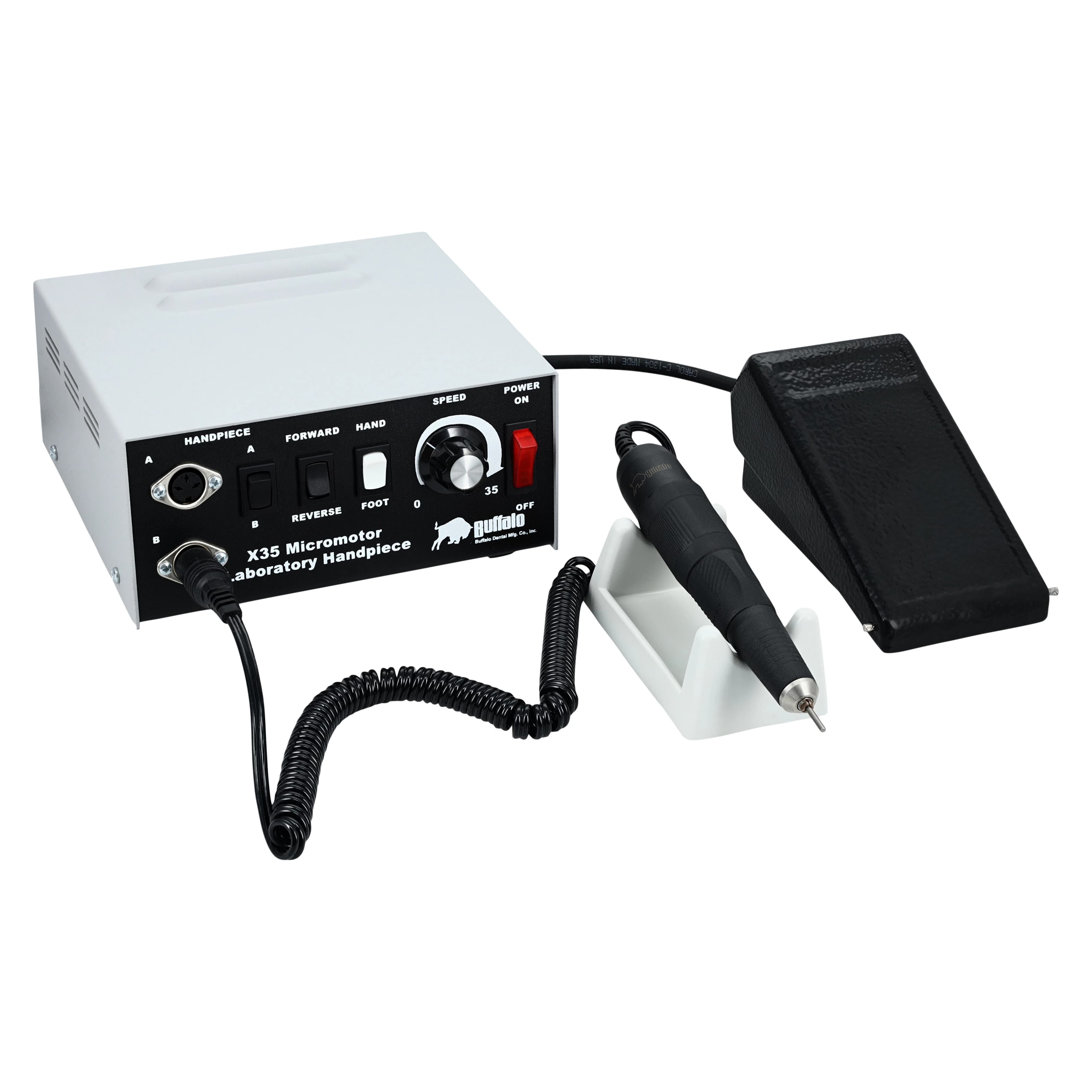 Buffalo Dental X35 Electric Laboratory Handpiece System, 120V AC, 0-35,000 RPM, Complete with Console, Black Handpiece, and Foot Control - X35 Electric Handpiece System 120V AC - Image 1