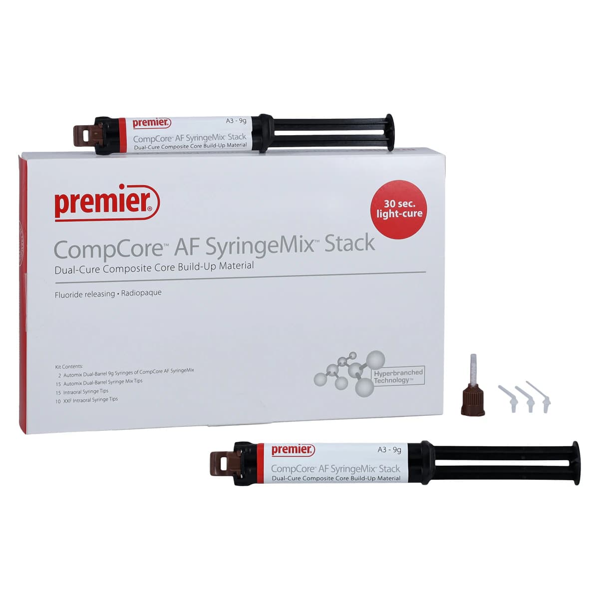 CompCore AF SyringeMix STACK Core Build-Up Material, Dual-Cure, A3, 9 g, 2/Pk, 3001513 - CompCore AF SyringeMix STACK Core Build-Up Material, Dual-Cure, Intro Kit, 9 g, A3, 2/Pk, 3001513 - Image 1