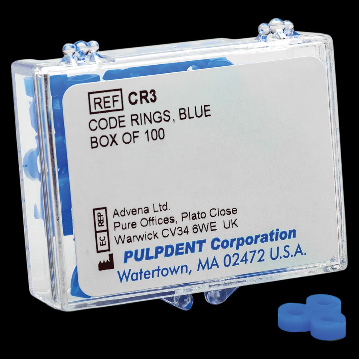 Pulpdent Code Rings, Standard Silicone, 1/8" ID x 1/8" Wide, Blue, 100/Pk, CR3 - Code Rings Silicone Standard 100/Pk Blue - Image 1