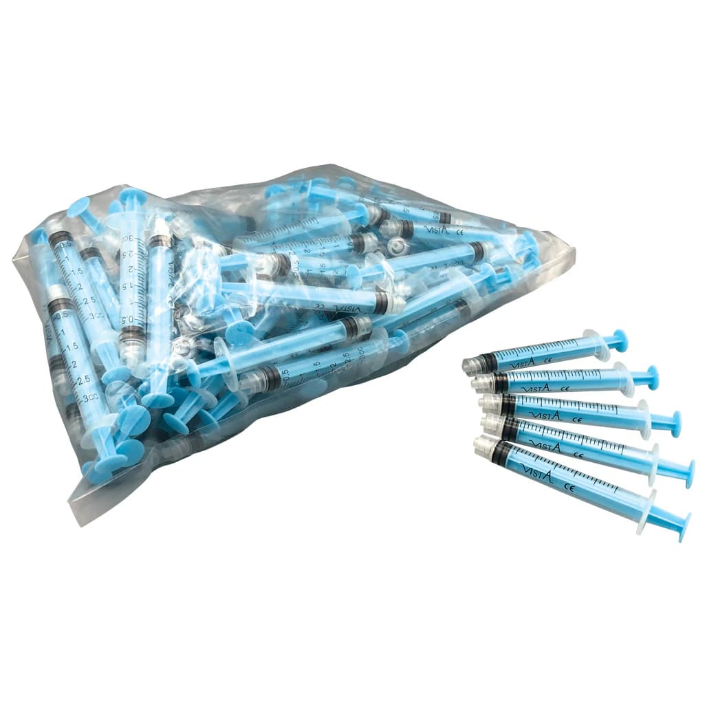 Vista Apex Colored Luer-Lock Syringe, 3cc, Blue, 80/Box, 317159 - 3cc Luer Lock Color-Coded Syringe, Blue (80) - Image 1