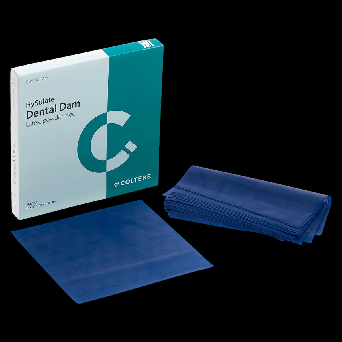 HySolate Latex Dental Dam, Blue Heavy, 6" x 6" (152 x 152 mm), Unscented, 36/Box, 60034443 - HySolate Latex Dental Dam 6x6 Blue Heavy Pack of 36 - Image 1