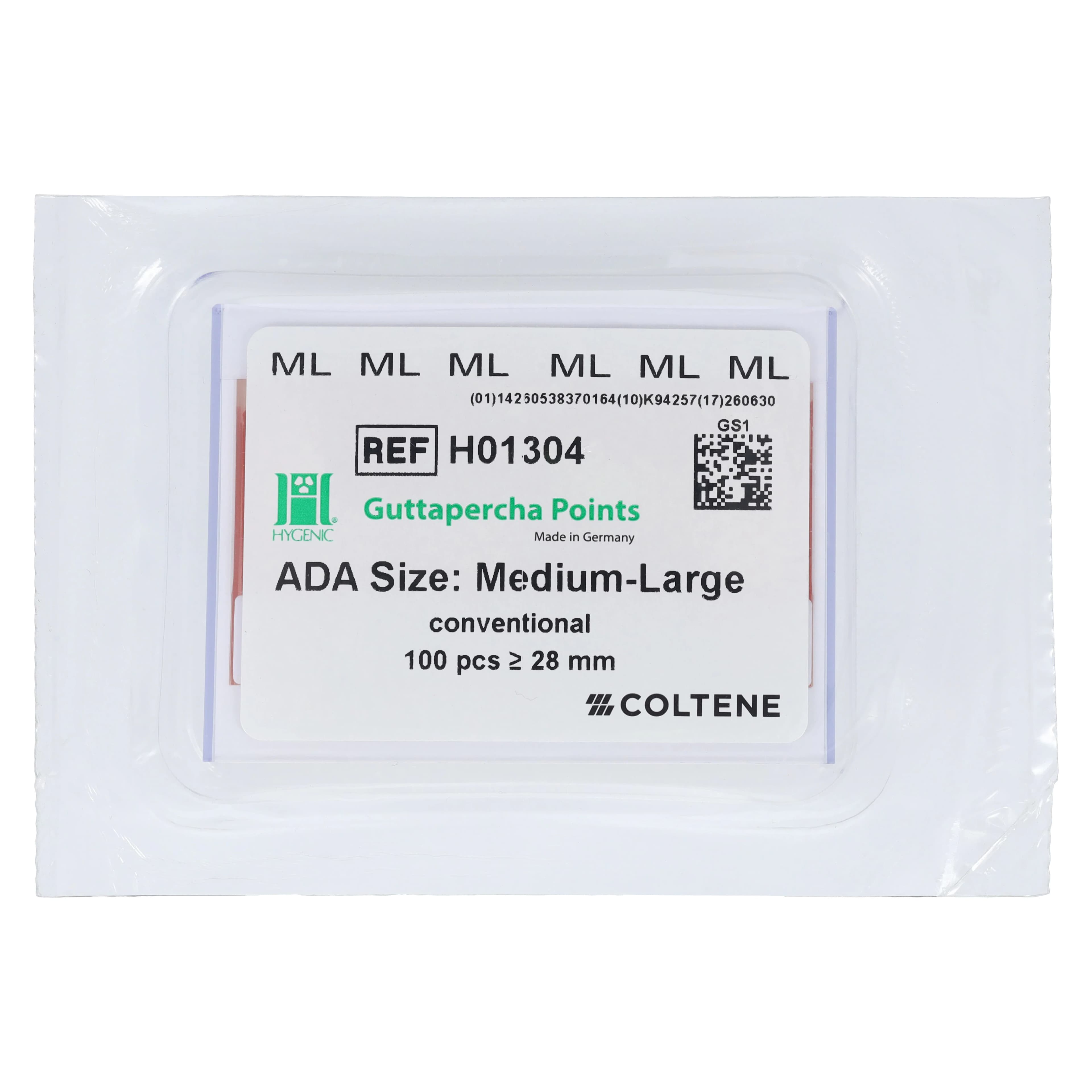 Hygenic Gutta Percha Points, Medium-Large, Pink, .02 Taper, 28mm, 100/Pkg, H01304 - ML Gutta Percha Points (100) - Image 1