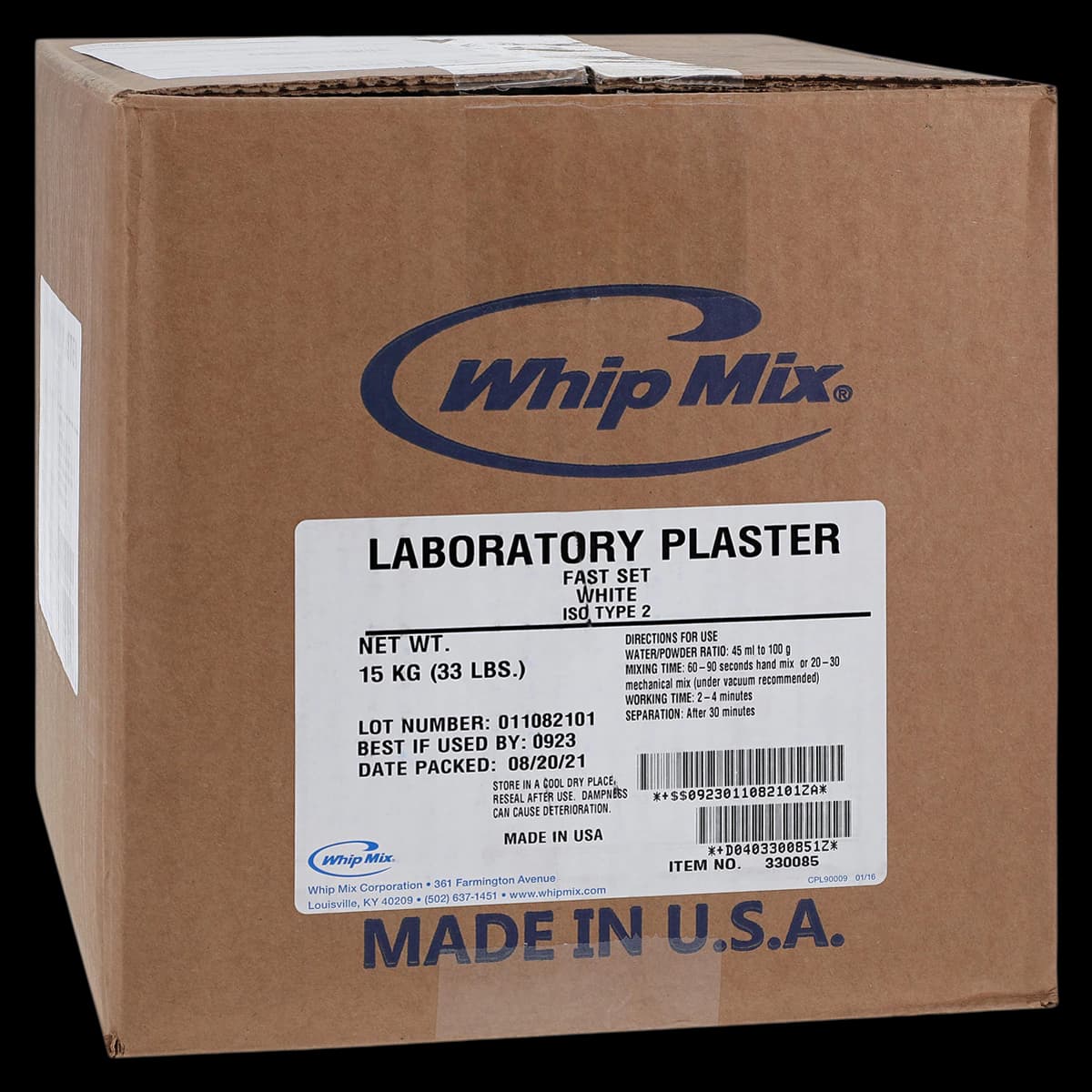 Whip Mix Laboratory Plaster, Fast Set, White, 33 lb (15 kg) Carton, #330085 - Laboratory Plaster Fast Set White 33lb/15kg Carton - Image 1