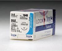 Look 770B Silk Black Braided Non-Absorbable Suture, 2-0, 18", Reverse-Cutting C-8 Needle, 3/8 Circle, 12/Box - Look - 2-0, 18" Silk Black Braided Non-Absorbable Suture with Reverse-Cutting C-8, 770B - Image 1