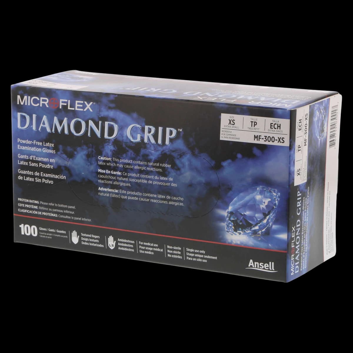 Microflex Diamond Grip Powder-Free Latex Exam Gloves, X-Small, Natural, 100/Box, MF-300-XS - Diamond Grip PF Latex Gloves X-Small 100/Box MF-300-XS - Image 1