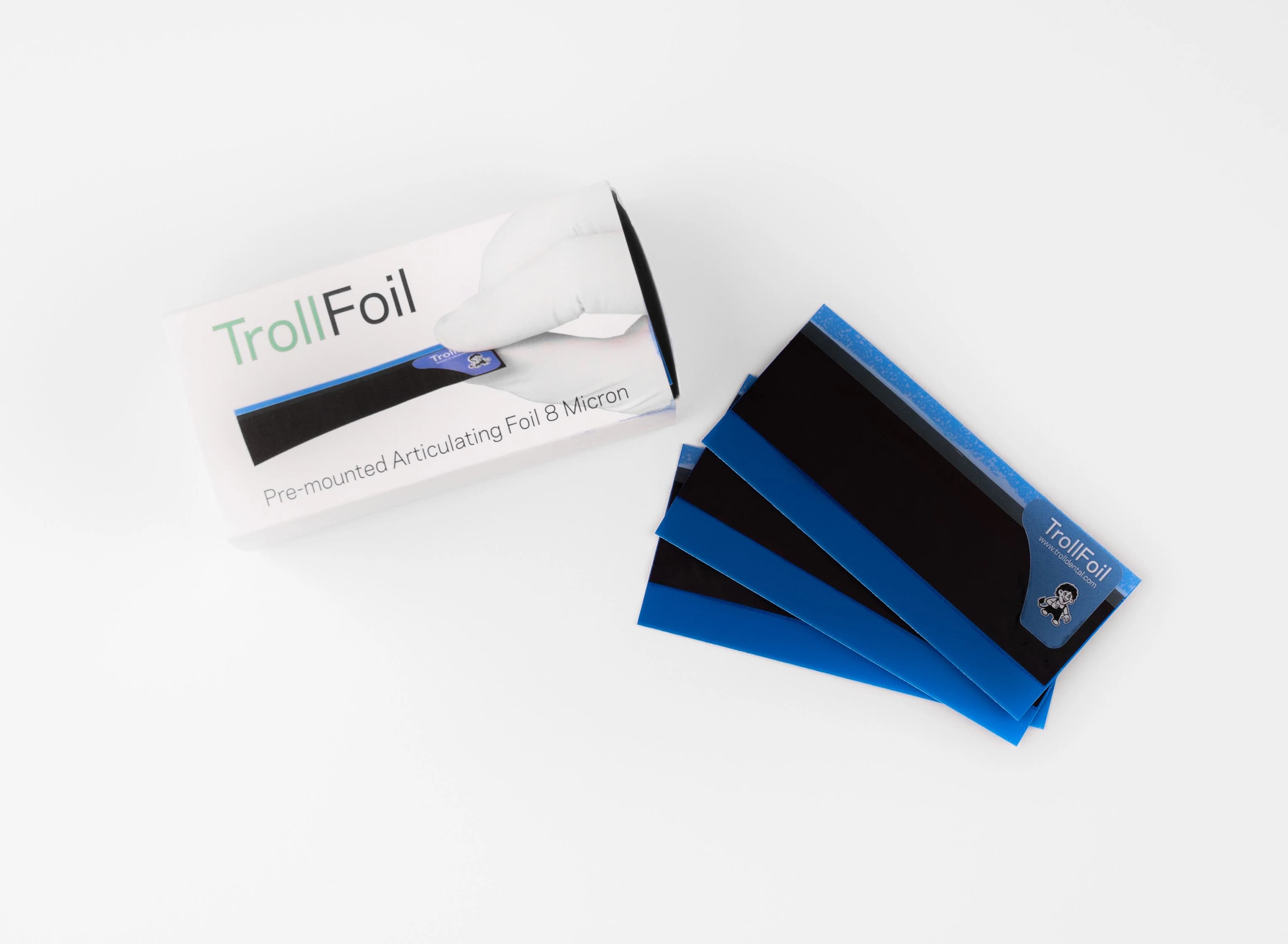 TrollFoil Pre-Mounted Double-Sided Articulating Foil, 8 Microns, Blue, 3" x 3/4", 100/Pk, 12000101 - TrollFoil Blue Pack of 100 - Image 1
