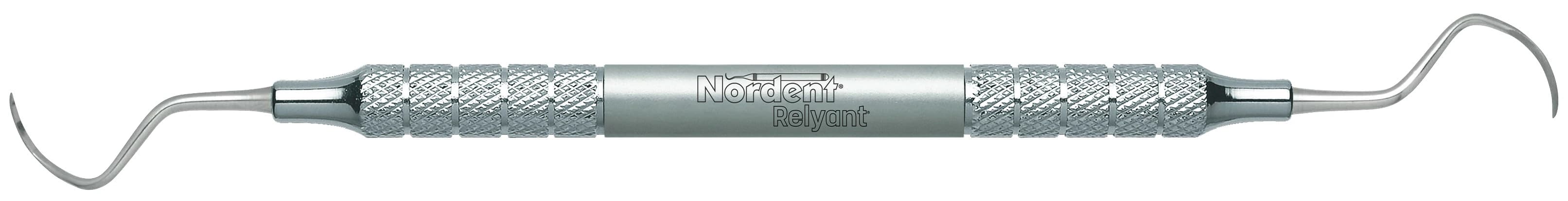 Nordent Relyant Anterior/Posterior Sickle Scaler, Remington #3-4, Double-End, Relyant #6 Handle, Stainless Steel - Scaler DE Relyant Anterior/Posterior Sickle Remington #3-4 #6 Handle - Image 1