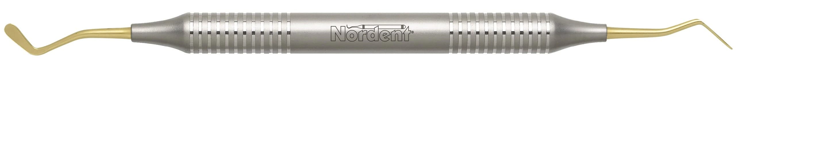 Nordent Composite Placement Instrument, Double End, Double Paddle #5T, Titanium Nitride Coated, DuraLite Round Handle, Stainless Steel, REPFI5T - Composite Placement DE TiN Coated Double Paddle #5 DuraLite ROUND - Image 1