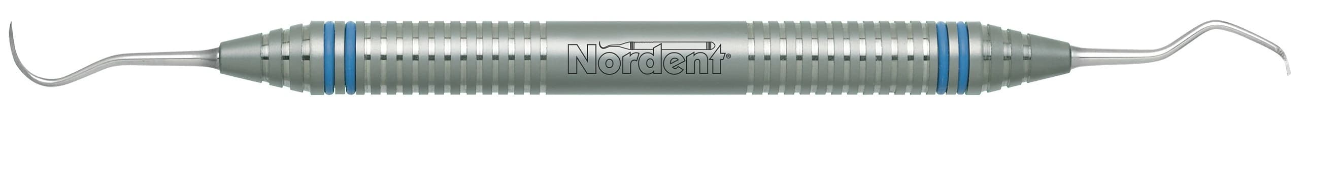 Nordent Sickle Scaler #N5//48, Sickle/Hoe, Anterior, Double End, DuraLite ColorRings Handle, Stainless Steel - Sickle Scaler – # N5//48, Sickle/Hoe, Anterior, Double End - DuraLite® ColorRings™ Handle - Image 1