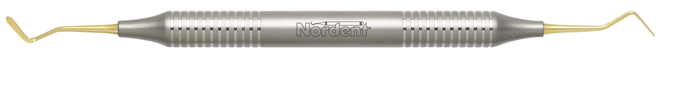 Nordent Composite Placement Instrument, Double-Ended, Double Paddle #1T (0/90°), Titanium Nitride Coated, DuraLite Round Handle, REPFI1T - Composite Placement DE TiN Coated Double Paddle #1 DuraLite ROUND - Image 1