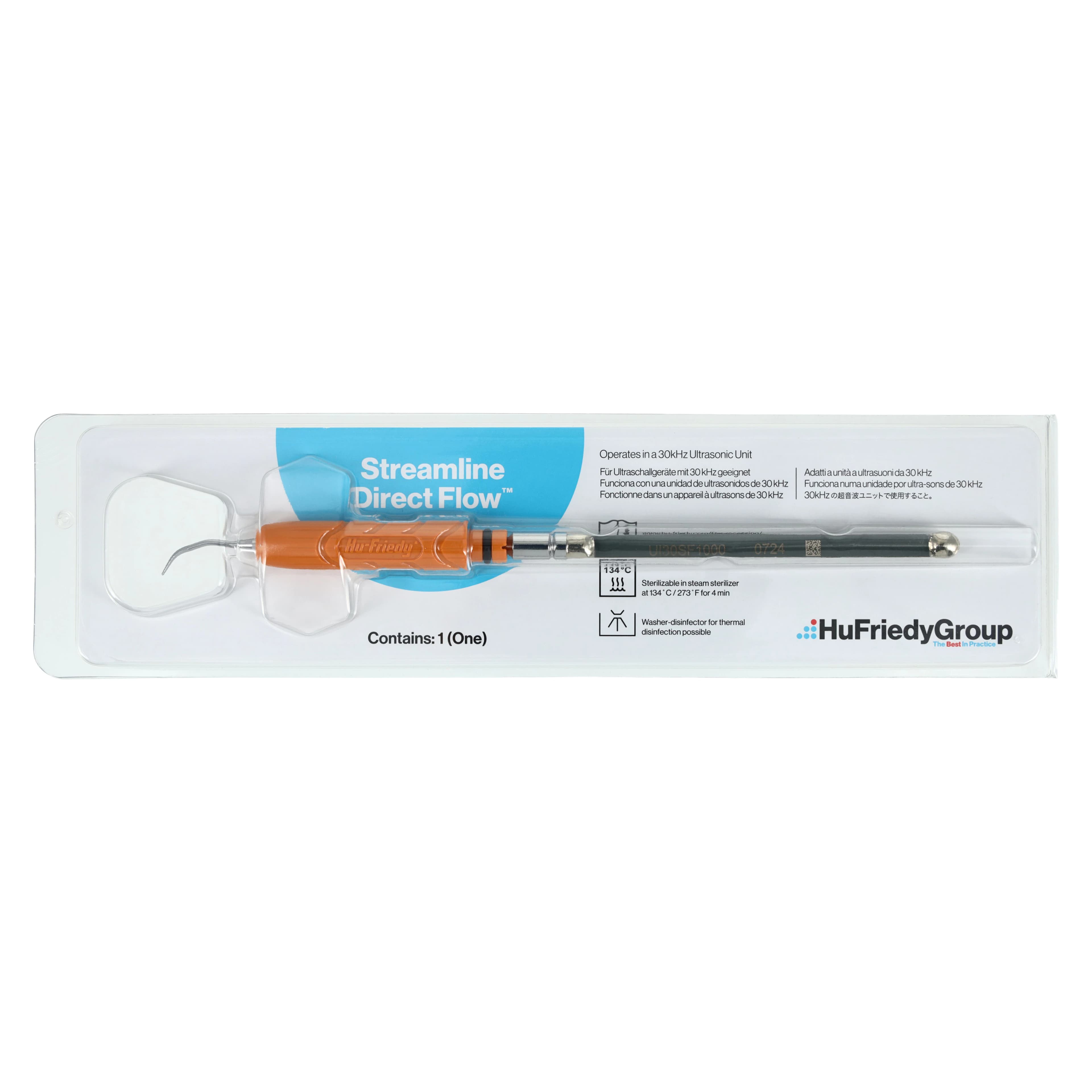 Hu-Friedy Streamline Direct Flow Ultrasonic Insert #1000 Triple Bend, 30 kHz, Orange Handle, 1 Each, UI30SF1000 - 1000 Streamline Direct Flow Insert 30 kHz - Image 1
