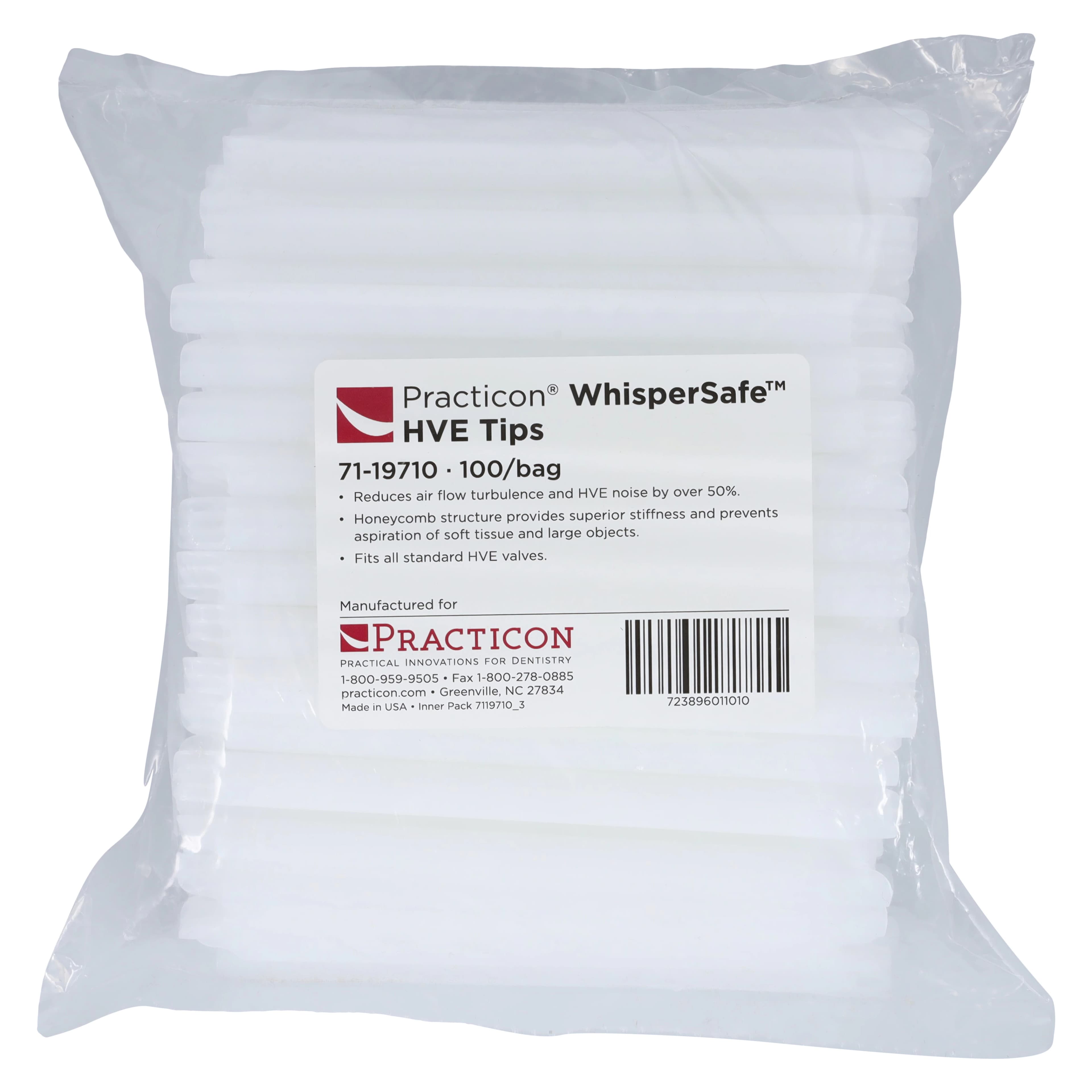 WhisperSafe HVE Tips, Non-Vented, White, 6", 100/Bag, 7119710 - WhisperSafe HVE Tips White Bag of 100 - Image 1