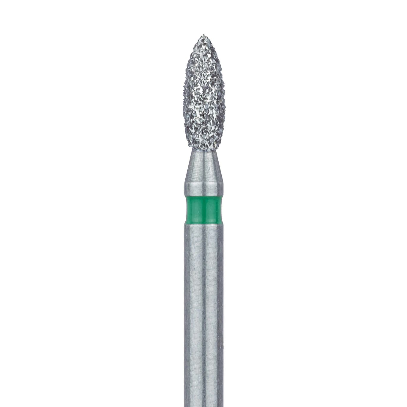 Meisinger 830G-018-FG Coarse Diamond Bur, Pointed Football, Friction Grip, 1.8 mm Head Diameter, 4.5 mm Head Length, Green Ring, 5/Pkg - Diamond Instruments – FG, Coarse, Green, Football - Point, 830G-018-FG, 1.8 mm Head Diameter, 4.5 mm Head Length, 5/Pkg - Image 1