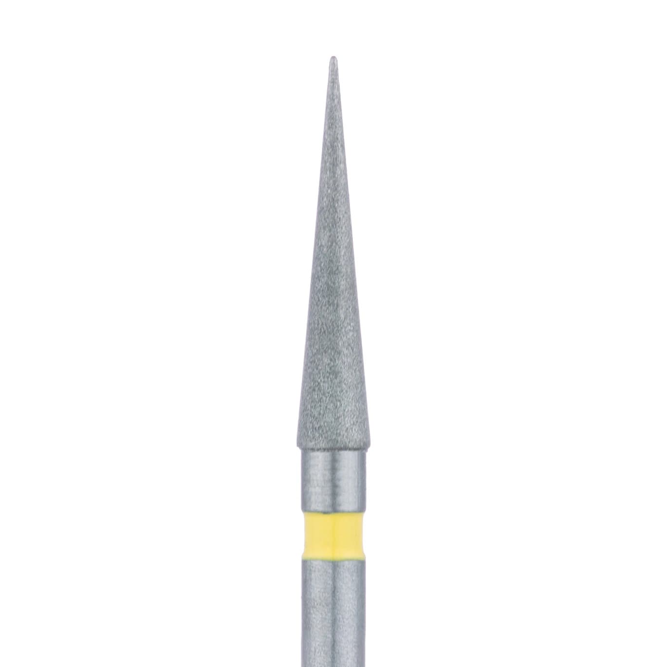 Meisinger 859C-018-FG Extra Fine Diamond Bur, Long Needle, Friction Grip, 1.8 mm Head Diameter, 10 mm Working Length, Yellow Ring, 5/Pkg - Diamond Instruments – FG, Extra Fine, Yellow, Needle, Point End - 859C-018-FG, 1.8 mm Head Diameter, 10.0 mm Head Length, 5/Pkg - Image 1