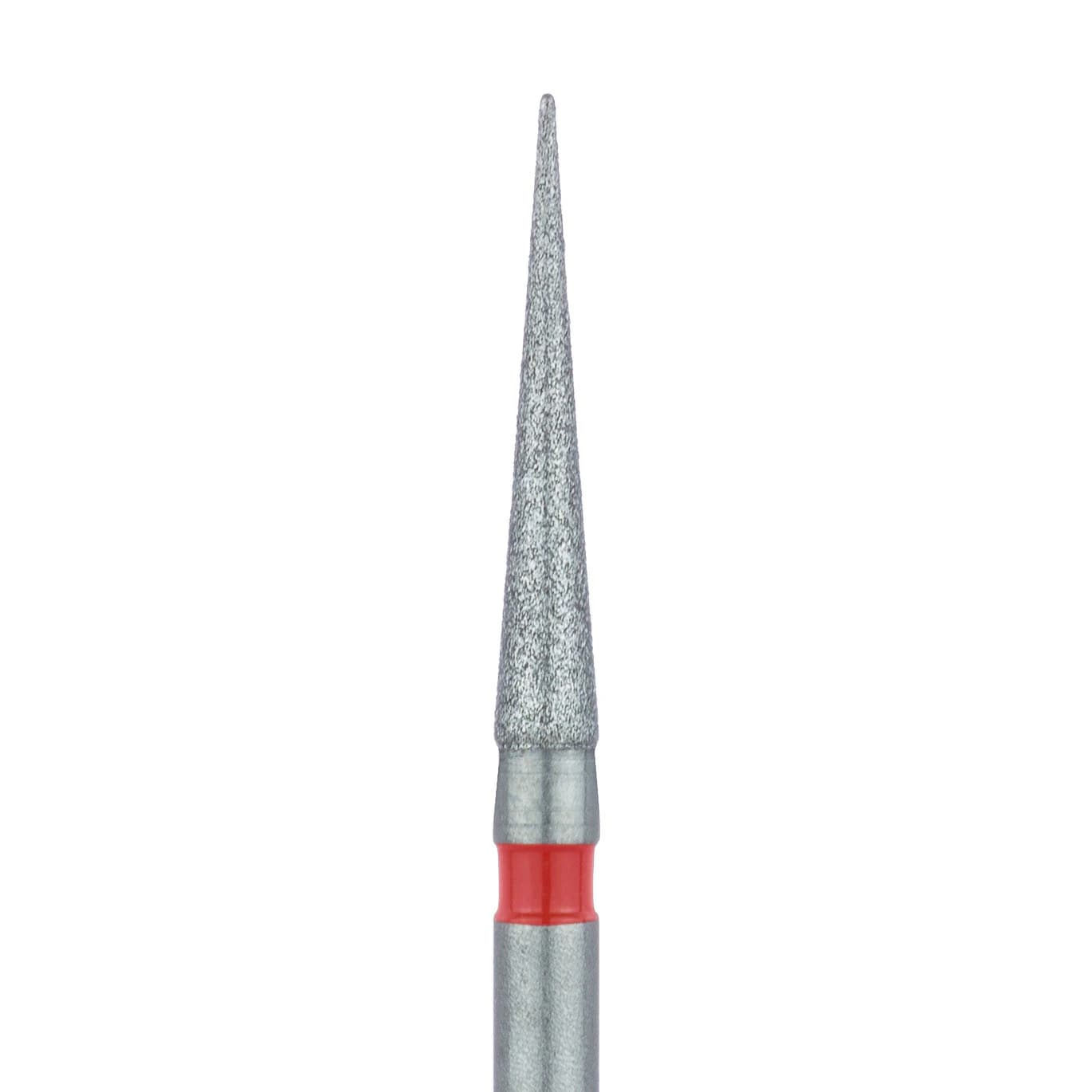 Meisinger 859F-016-FG Fine Diamond Bur, Long Needle, Friction Grip, 1.6 mm Head Diameter, 10 mm Head Length, Red Ring, 5/Pkg - Diamond Instruments – FG, Fine, Red, Needle, Point End - 859F-016-FG, 1.6 mm Head Diameter, 10.0 mm Head Length, 5/Pkg - Image 1