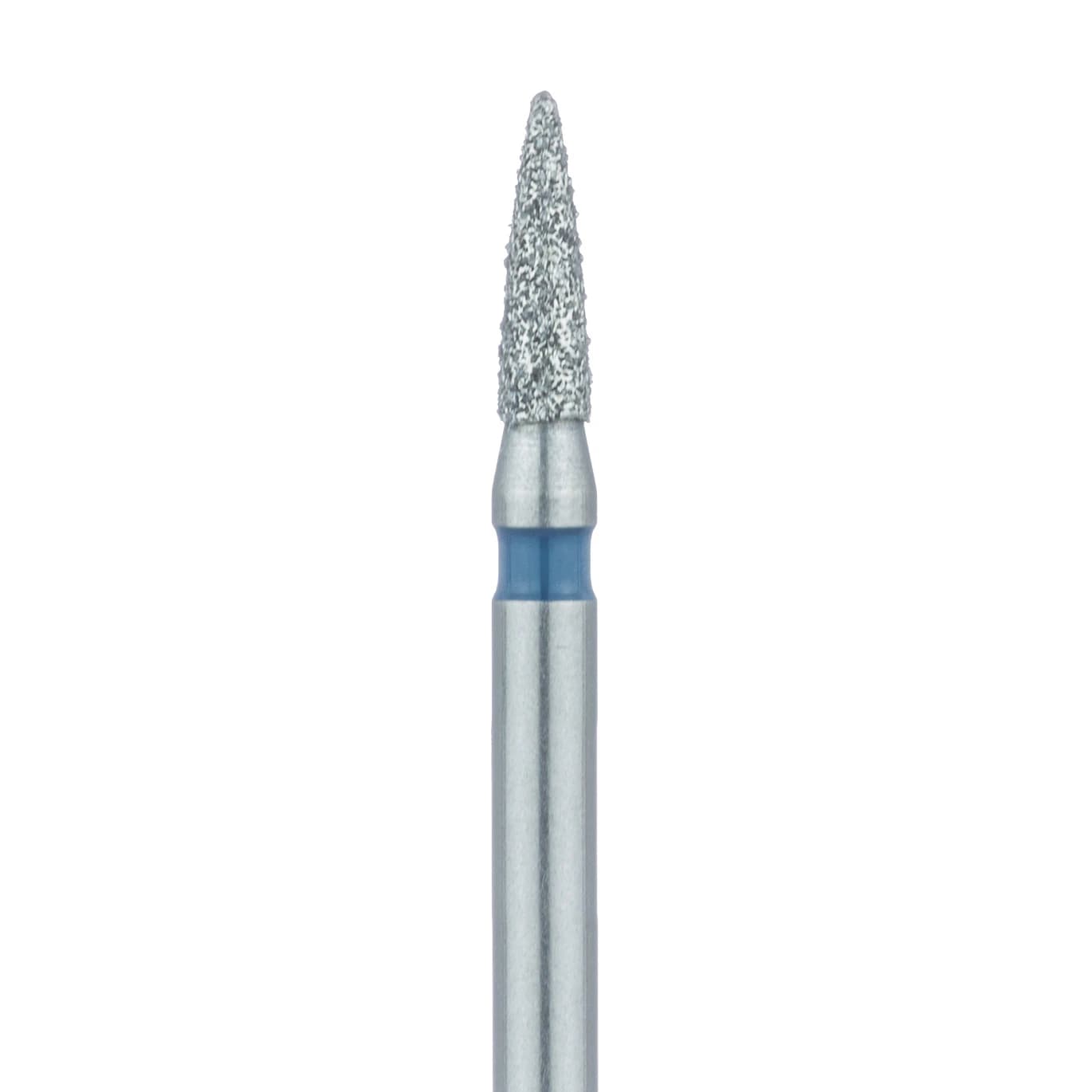 Meisinger 861-014-FG Diamond Bur, FG, Medium Grit, Blue Ring, Flame Shape, Point End, 1.4 mm Head Diameter, 5.0 mm Head Length, 5/Pkg - Diamond Instruments – FG, Medium, Blue, Flame, Point End - 861-014-FG, 1.4 mm Head Diameter, 5.0 mm Head Length, 5/Pkg - Image 1