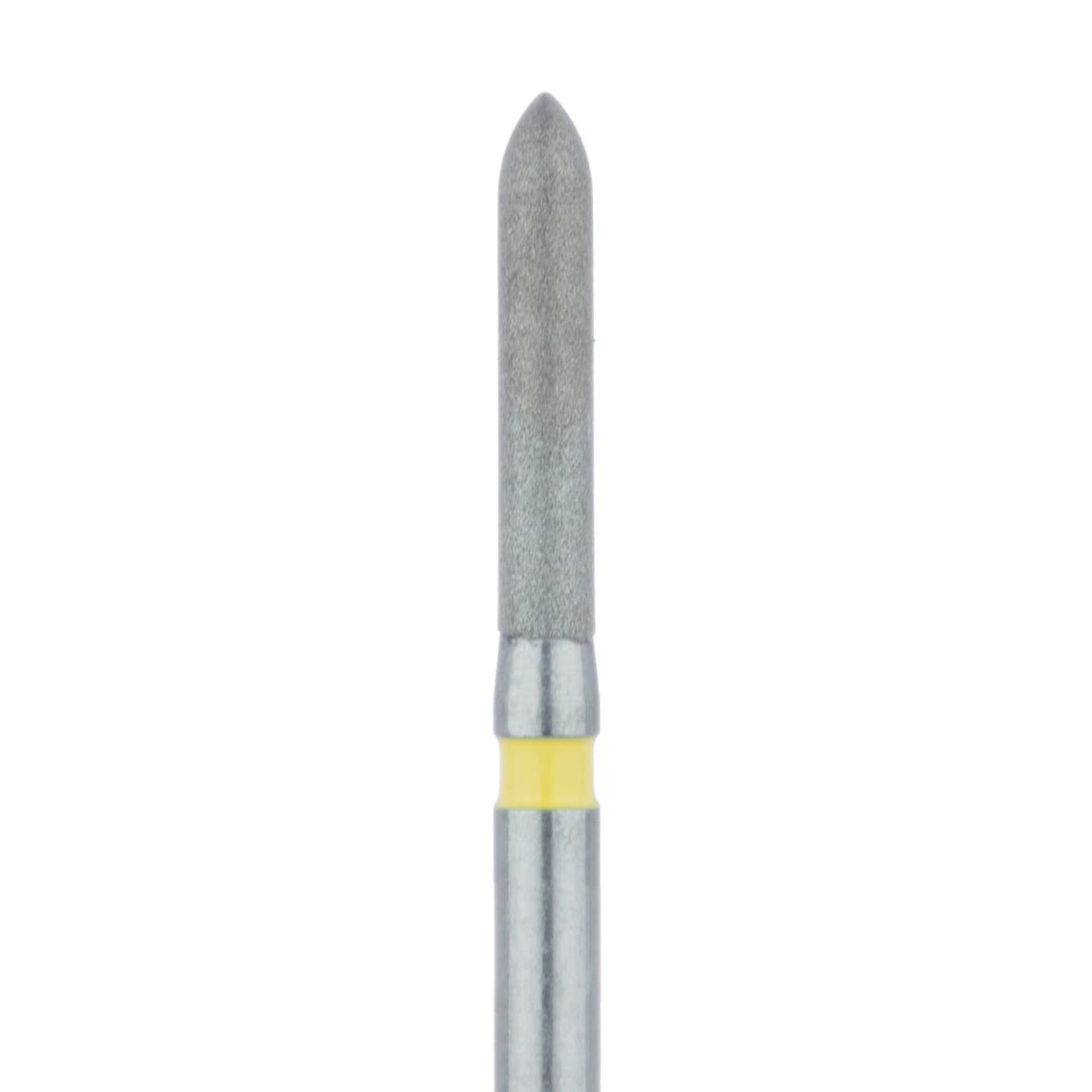Meisinger 868C-014-FG Diamond Bur, Extra Fine (Yellow), Torpedo/Cylinder, Friction Grip, 1.4 mm Head Diameter, 8.0 mm Head Length, 5/Pkg - Diamond Instruments – FG, Extra Fine, Yellow, Cylinder, 5/Pkg - Bevel, 868C-014-FG, 1.4 mm Head Diameter, 8.0 mm Head Length - Image 1