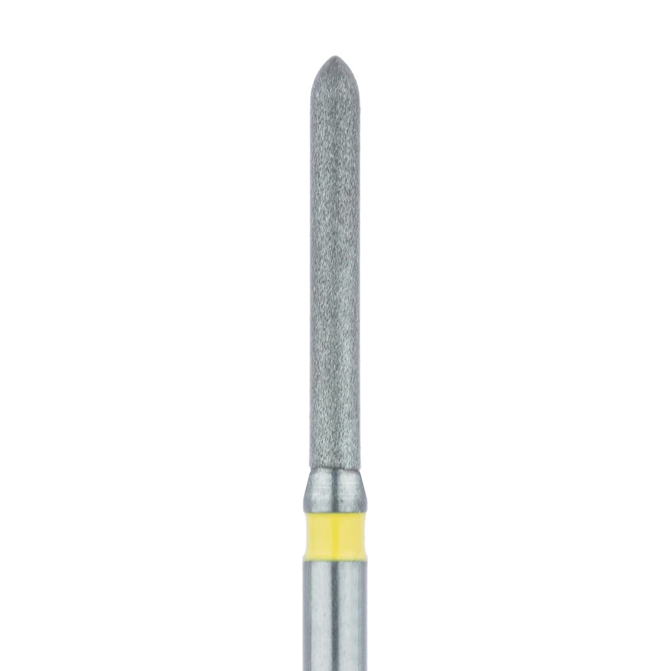 Meisinger 869C-012-FG Extra Fine Diamond Bur, Long Torpedo Beveled Tip, Friction Grip, 1.2 mm, Yellow Ring, 5/Pack - #869C-012 Extra Fine Diamond Bur Long Torpedo Beveled Tip FG Pack of 5 - Image 1