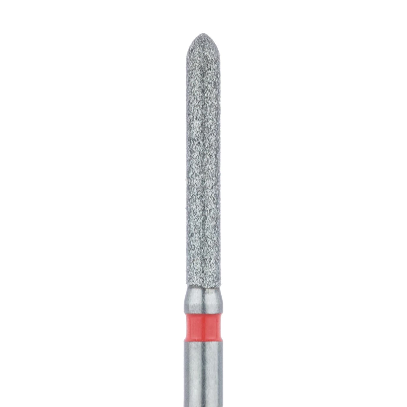 Meisinger 869F-014-FG Fine Grit Diamond Bur, Long Torpedo, Friction Grip, 1.4 mm Head Diameter, 10.0 mm Head Length, 5/Pkg - Diamond Instruments – FG, Fine, Red, Cylinder, Bevel End, 5/Pkg - 869F-014-FG, 1.4 mm Head Diameter, 10.0 mm Head Length - Image 1