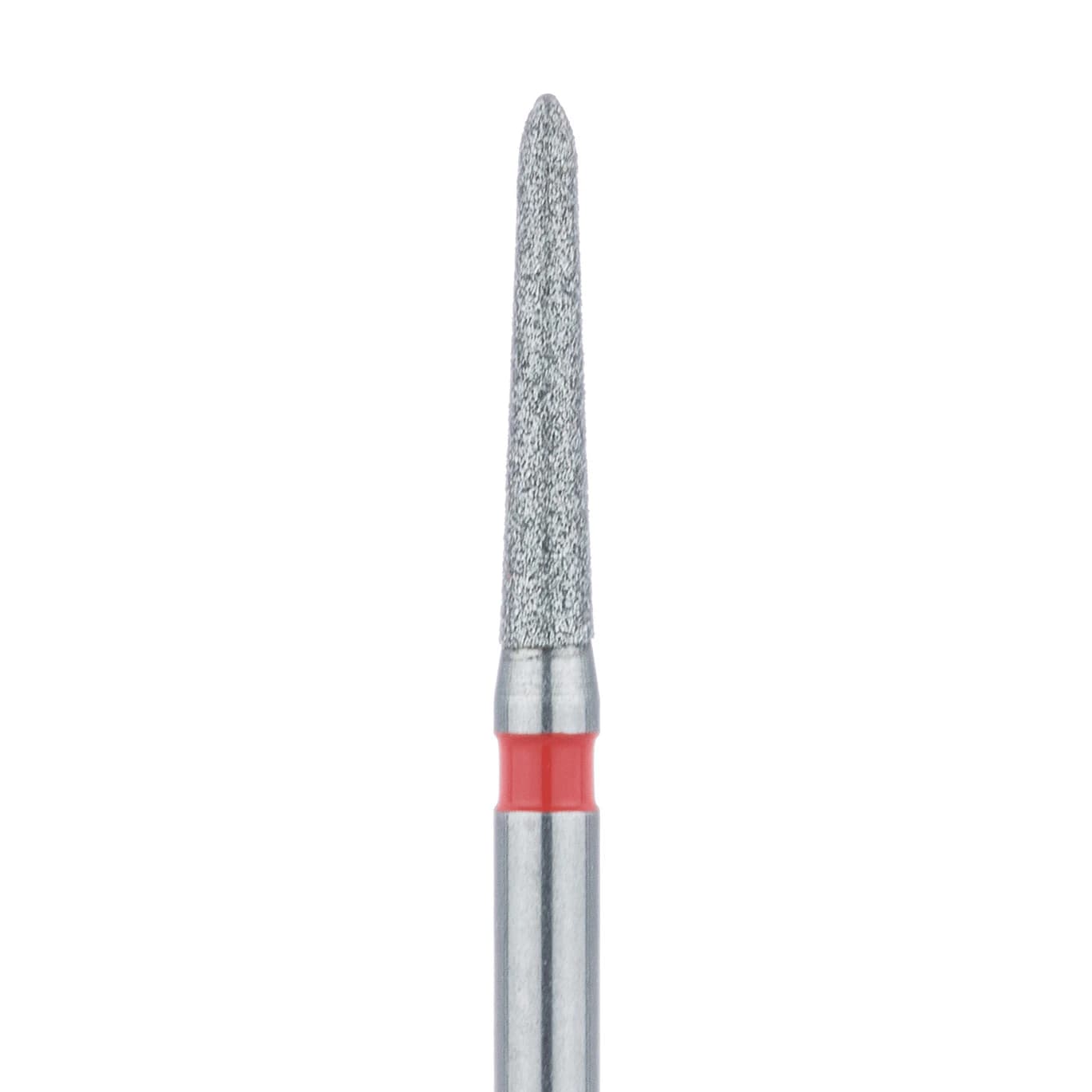 Meisinger 878F-014-FG Fine Diamond Bur, Torpedo Tapered, Friction Grip, 1.4 mm Head Diameter, 8.0 mm Working Length, Red Ring, 5/Pkg - Diamond Instruments – FG, Fine, Red, Cylinder, Bevel End, 5/Pkg - 878F-014-FG, 1.4 mm Head Diameter, 8.0 mm Head Length - Image 1