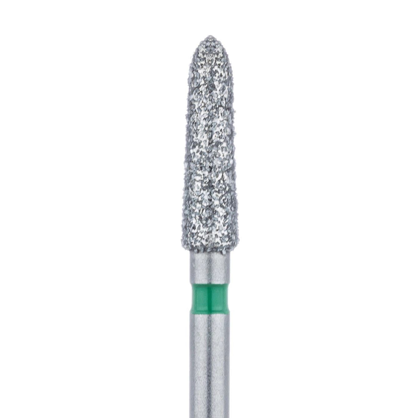 Meisinger 878G-023-FG Diamond Bur, FG, Coarse (Green), Tapered Torpedo, 2.3 mm Head Diameter, 8.0 mm Head Length, 5/Pkg - Diamond Instruments – FG, Coarse, Green, Cylinder, Bevel End, 5/Pkg - 878G-023-FG, 2.3 mm Head Diameter, 8.0 mm Head Length - Image 1