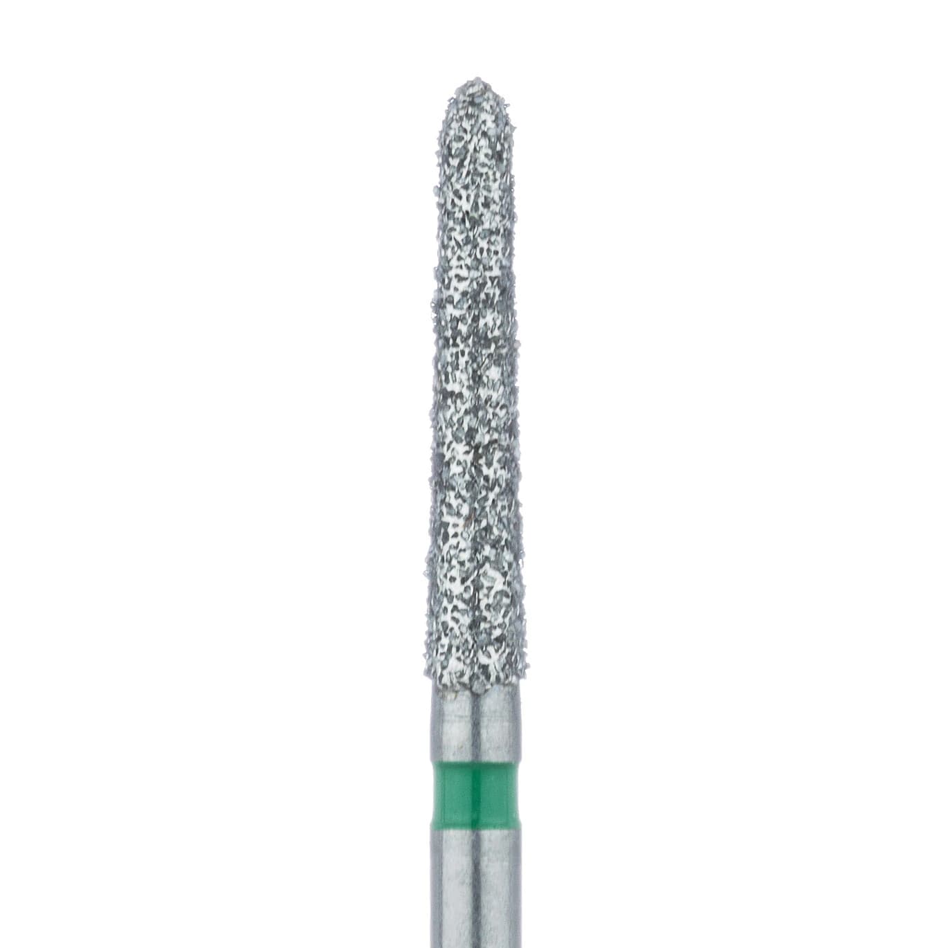 Meisinger 879G-018-FG Coarse Diamond Bur, Friction Grip, Long Modified Chamfer/Torpedo, 1.8 mm Head Diameter, 10 mm Working Length, Green Ring, 5/Pkg - Diamond Instruments – FG, Coarse, Green, Cylinder, Bevel End, 5/Pkg - 879G-018-FG, 1.8 mm Head Diameter, 10.0 mm Head Length - Image 1