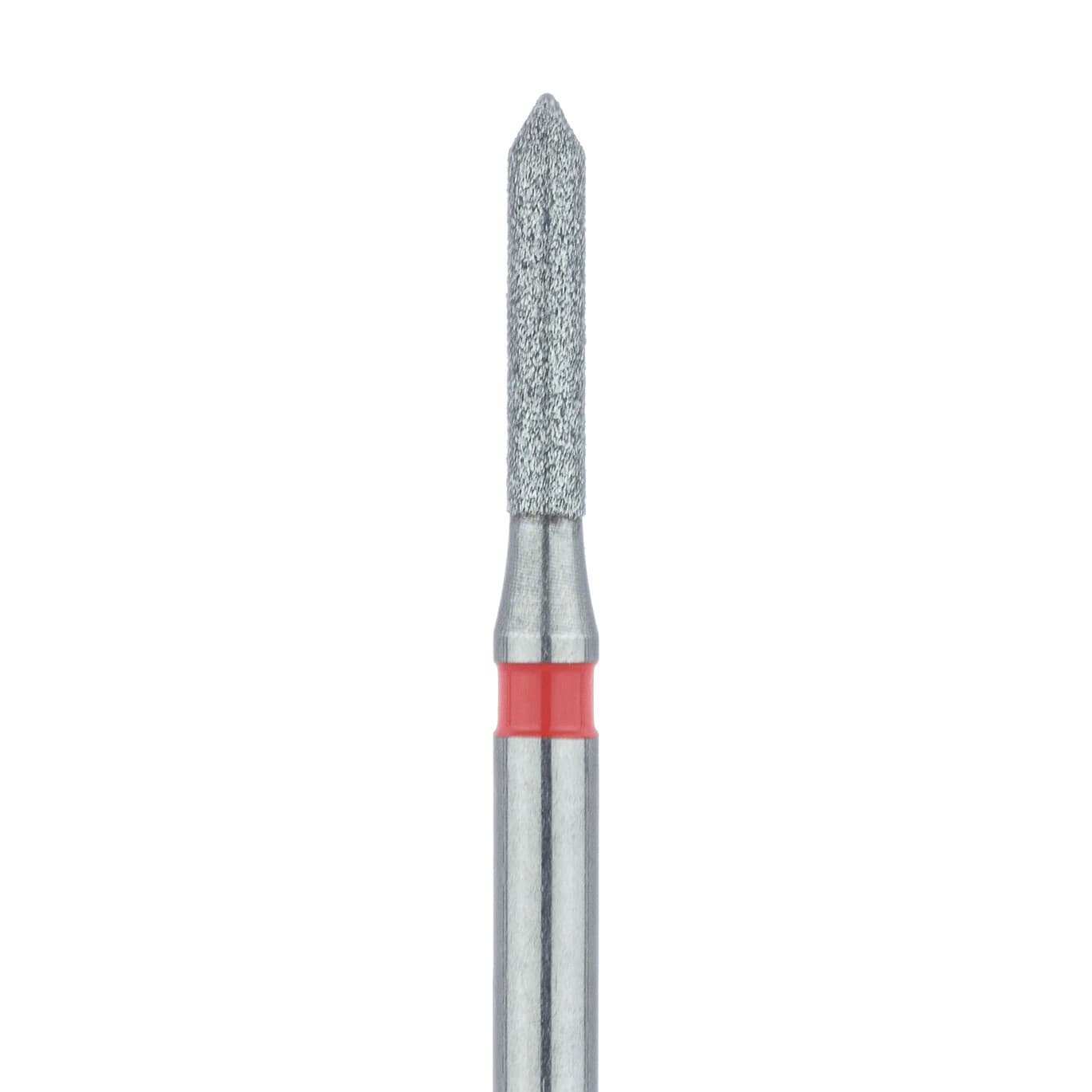 Meisinger 884F-012-FG Fine Diamond Bur, Pointed Cylinder, Bevel End, Friction Grip, 1.2 mm Head Diameter, 6.0 mm Head Length, Red Ring, 5/Pkg - Diamond Instruments – FG, Fine, Red, Cylinder, Bevel End, 5/Pkg - 884F-012-FG, 1.2 mm Head Diameter, 6.0 mm Head Length - Image 1