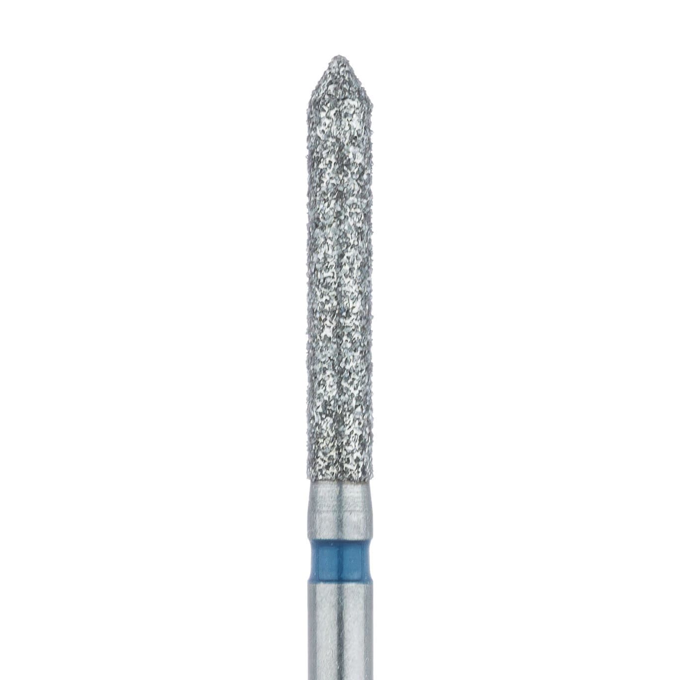 Meisinger Diamond Bur, FG, Medium Grit, Blue Ring, Pointed Cylinder (Bevel Tip), 886-016, 1.6 mm Diameter, 10 mm Head Length, Pack of 5 - Meisinger Diamond, FG, Medium, Blue, Cylinder, 886-016, Pkg/5 - Image 1