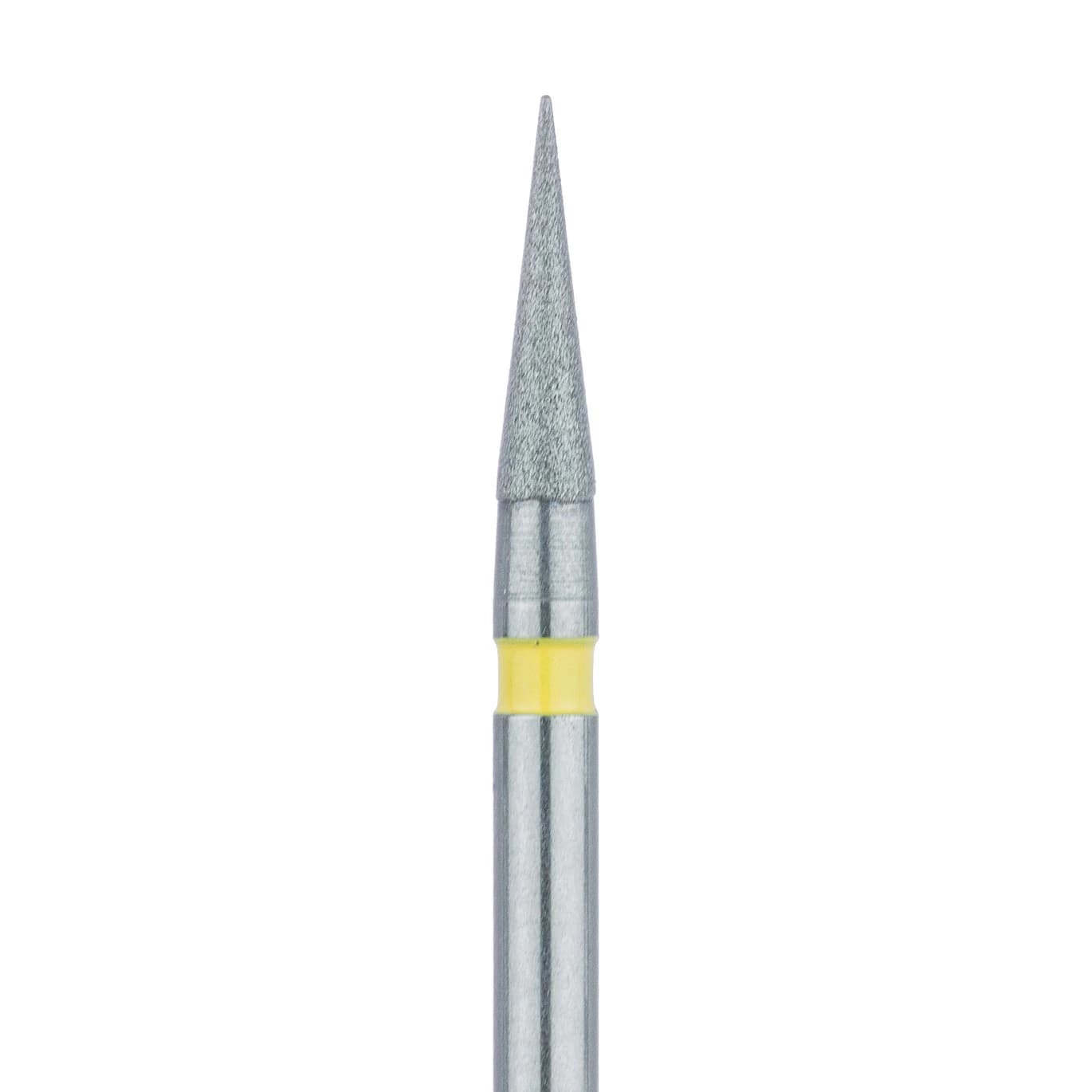 Meisinger 898C-014-FG Extra Fine Diamond Bur, Needle/Point End, Friction Grip, 1.4 mm Head Diameter, 6.0 mm Head Length, Yellow Ring, 5/Pkg - Diamond Instruments – FG, Extra Fine, Yellow, Needle, Point End - 898C-014-FG, 1.4 mm Head Diameter, 6.0 mm Head Length, 5/Pkg - Image 1