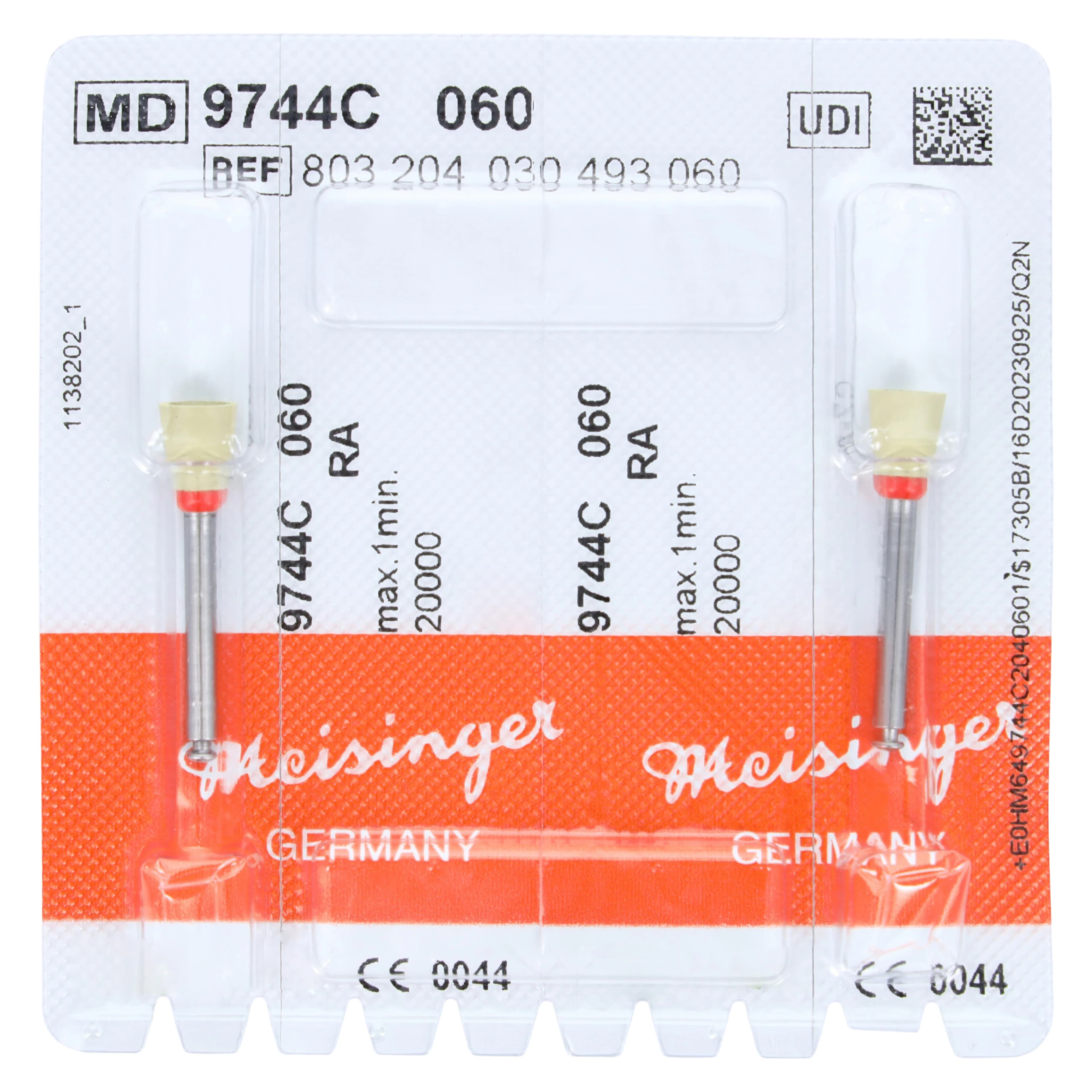 Meisinger 9744C-060-RA-Y/O Diamond Impregnated Ceramic Polisher Cup, Extra-Fine, Yellow/Orange, Right Angle, 6.0mm, 2/Pack - DIAMOND IMPREGNATED POLISHER RA X-FINE YEL/ORANGE - Image 1
