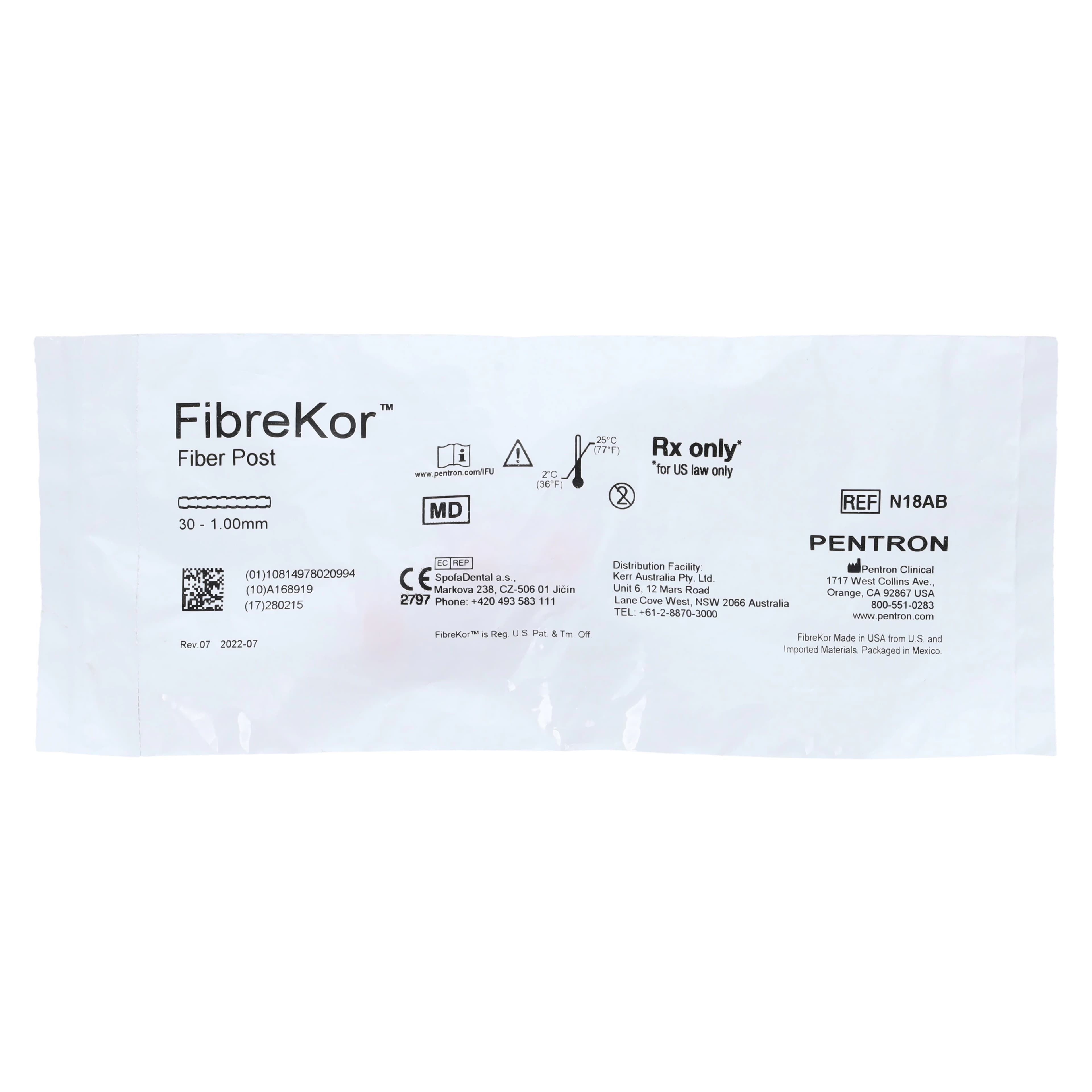 FibreKor Fiber Post Refill, 1.00 mm, Red, 30/Pkg, N18AB - FibreKor Post 1.00mm Red Pack of 30 - Image 1