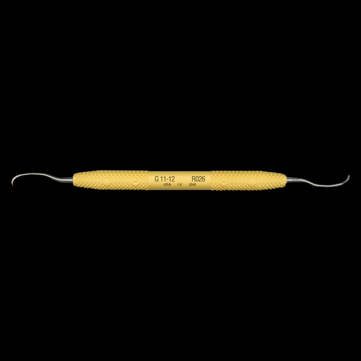 Amazing Gracey 11/12 Double-Ended Gracey Curette, Yellow Resin Handle, R026 - Gracey 11-12 PDT Cruise Instrument R026 - Image 1