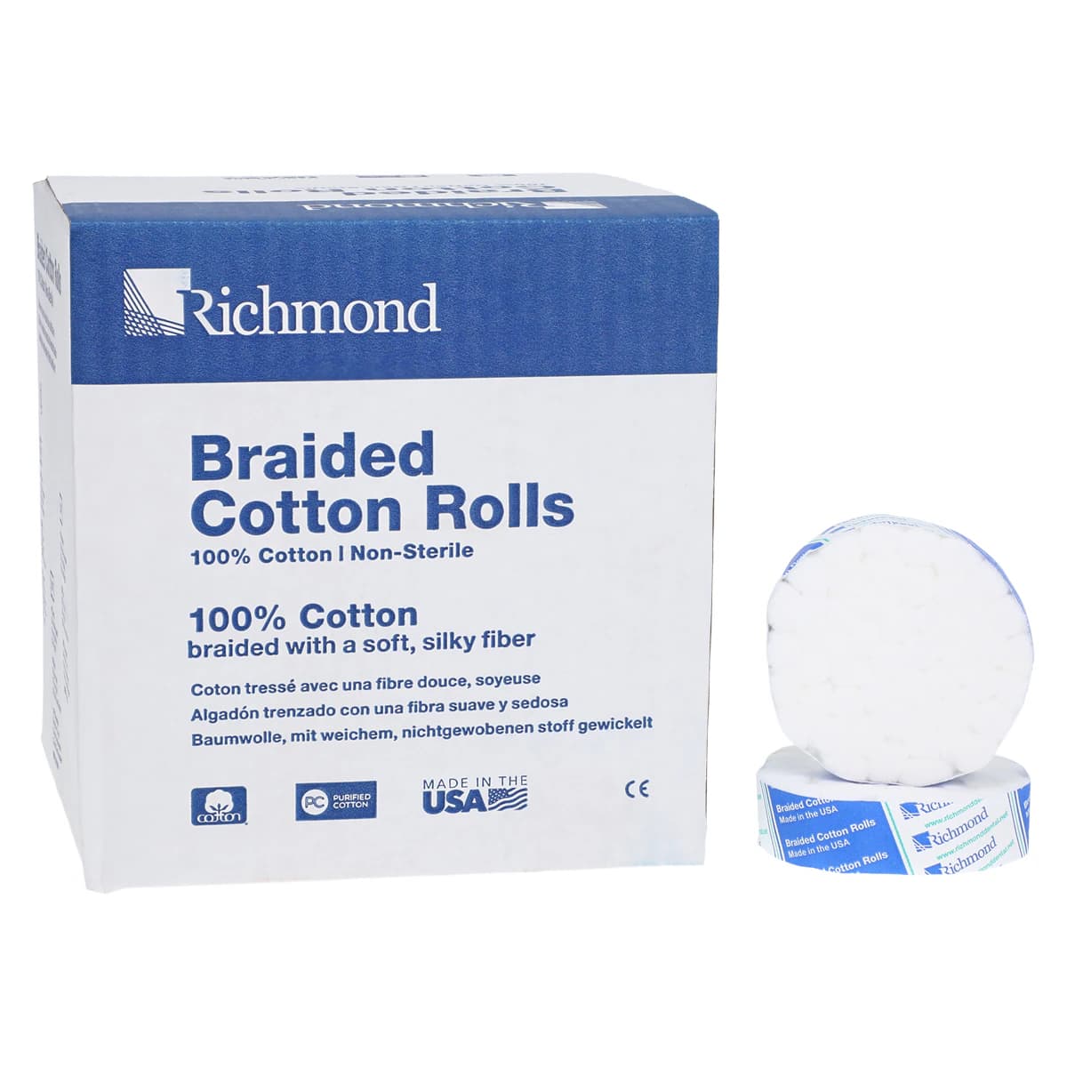 Richmond Braided Cotton Rolls, Medium, Pedo, 3/8" x 3/4", Non-Sterile, 1400/Pk, 201218 - Braided Cotton Rolls, Medium, Pedo, 3/8" x 3/4", 1400/Pk - Image 1