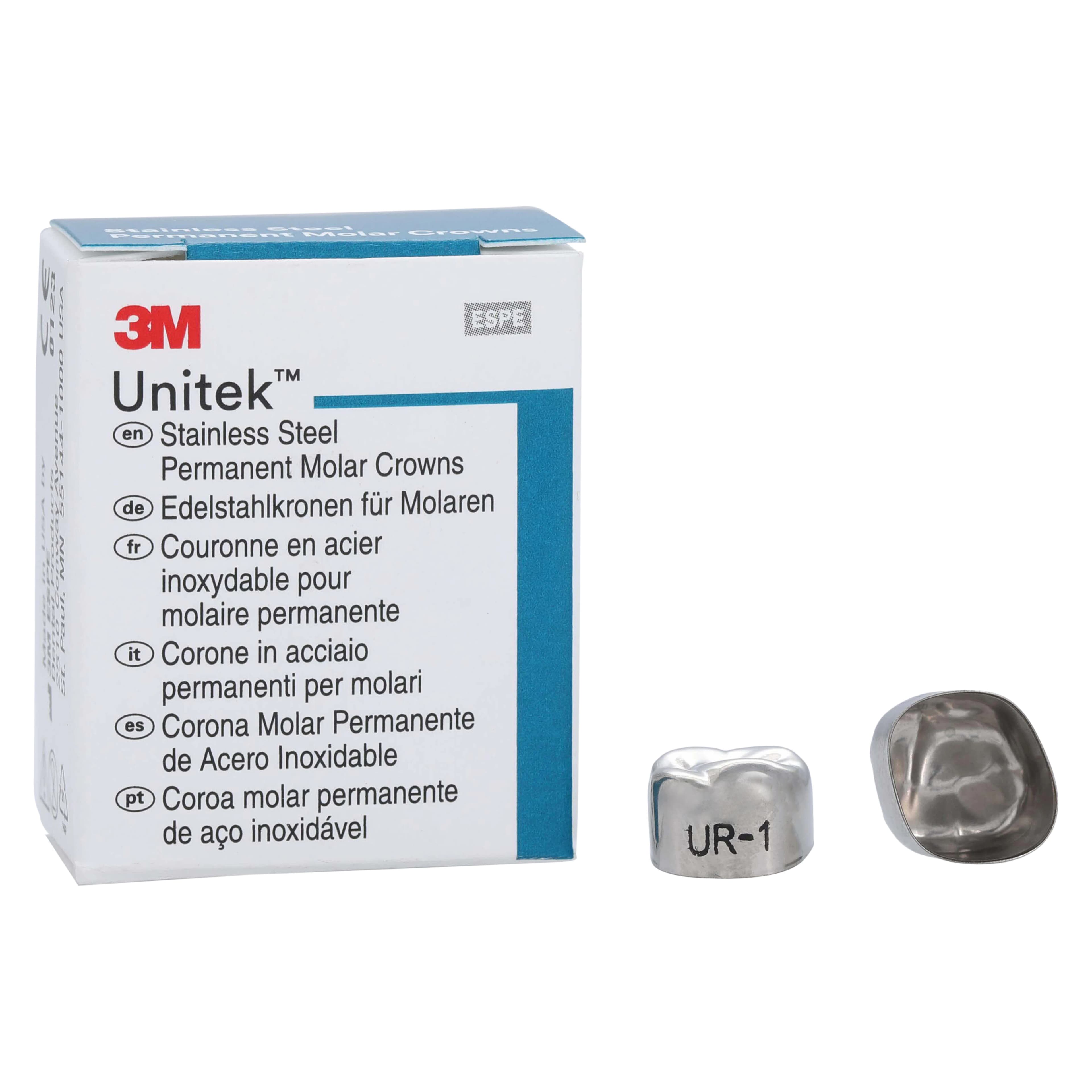 3M Unitek Stainless Steel Permanent Molar Crowns, Upper Right First Permanent Molar, Size 1UR, 5/Box, 900321 - 3M Unitek SS Permanent Molar Crowns Upper Right First Permanent Molar Size 1 5Bx - Image 1