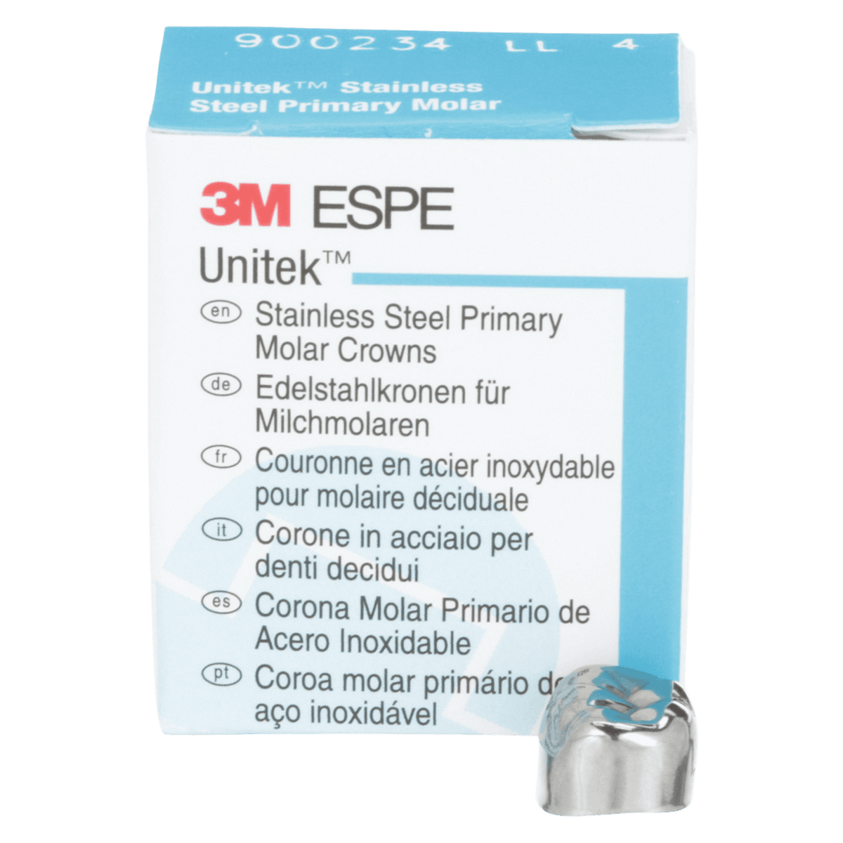 3M Unitek Stainless Steel Primary Molar Crown, Lower Left Second Primary Molar, Size 4 (LL4), 5/Box, 900234 - 3M Unitek SS Primary Molar Crowns Lower Left Second Primary Molar Size 4 5Bx - Image 1