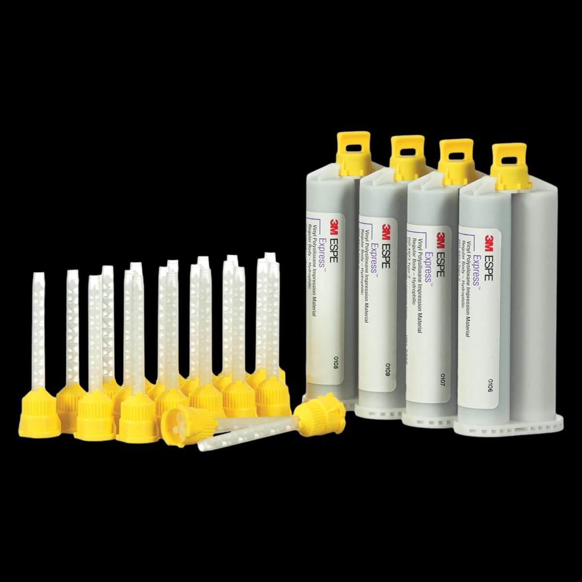 3M™ Express™ VPS Impression Material, Regular Body, Regular Set, Purple, Refill Pack of 4 (50 mL Cartridges) with 20 Mixing Tips, #7322 - 3M™ Express™ VPS Impression Material Regular Body Regular Set Refill Pack of 4 - Image 1