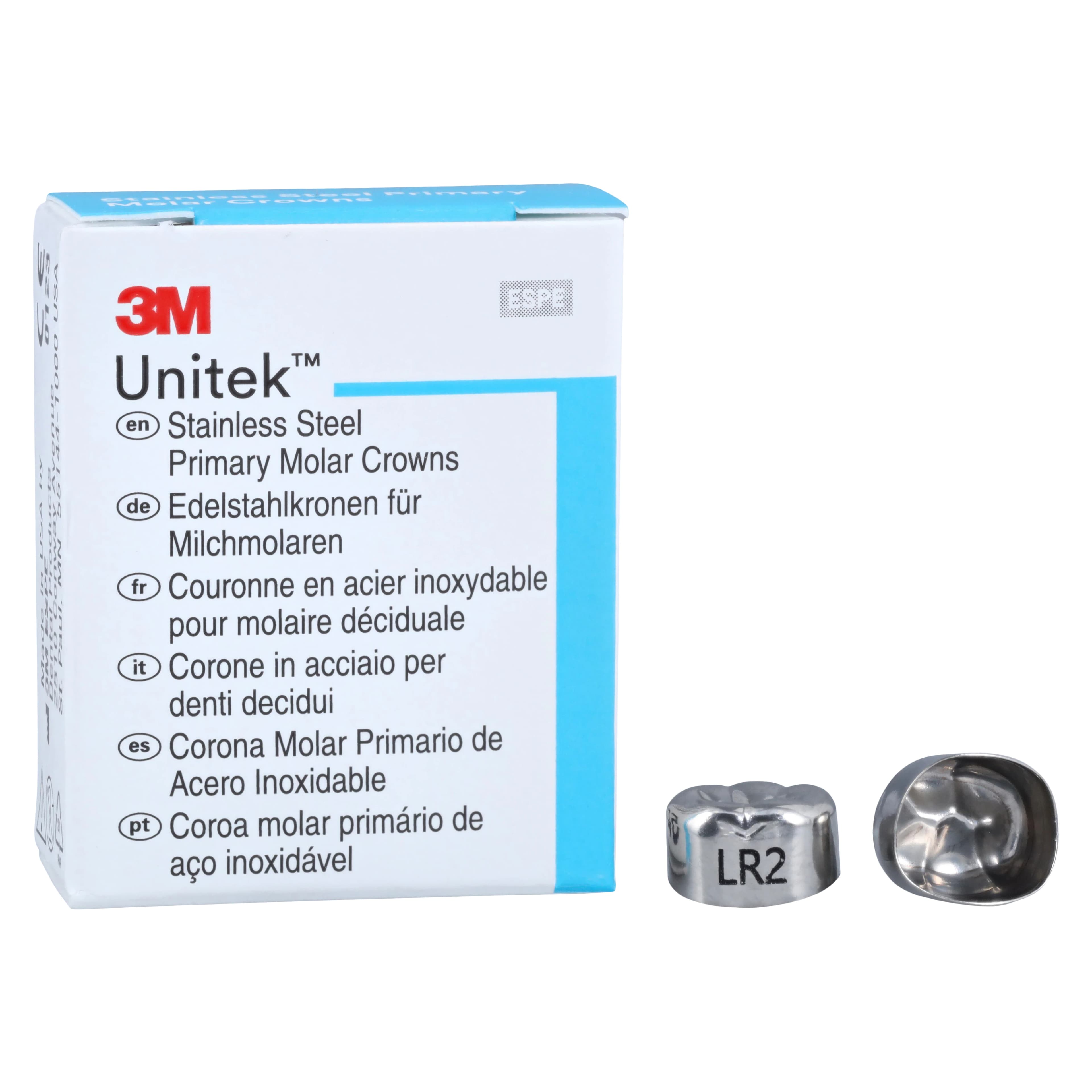 3M Unitek Stainless Steel Primary Molar Crown, Lower Right Second Primary Molar, Size 2 (2LR2), 5/Box, 900242 - 3M Unitek SS Primary Molar Crowns Lower Right Second Primary Molar Size 2 5Bx - Image 1