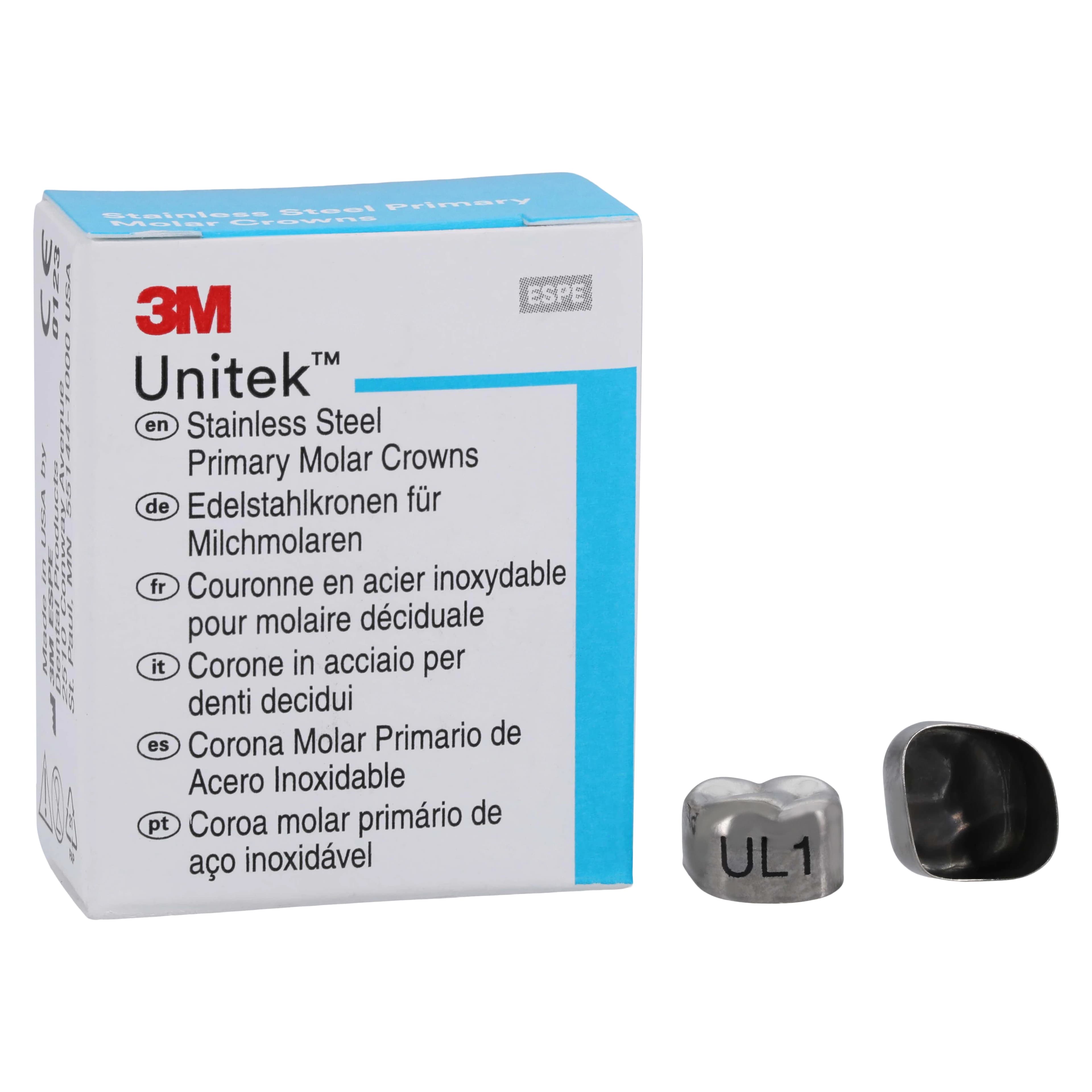 3M Unitek Stainless Steel Primary Molar Crown, Second Primary Molar, Upper Left, Size 1 (UL1), 5/Pk, 900211 - Unitek Stainless Steel Crown, 2nd Primary Molar, Upper Left, Size 1, 5/Pk, 900211 - Image 1