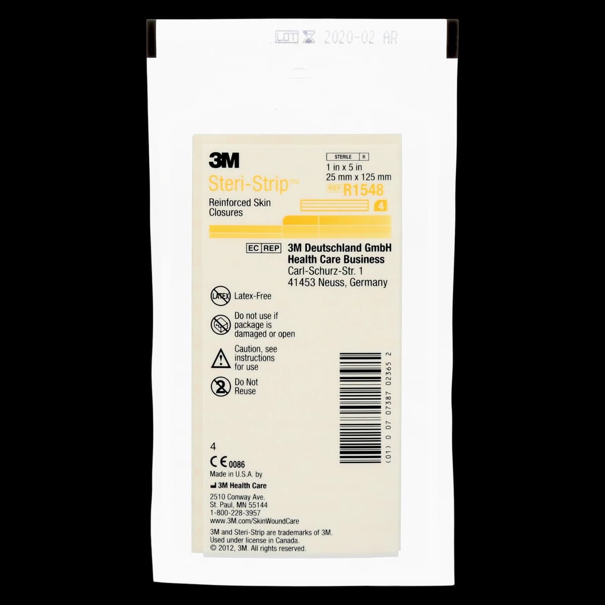 3M Steri-Strip Reinforced Adhesive Skin Closures, 1" x 5", White, 4 Strips/Env, 25 Env/Bx, R1548 - 3M STERI-STRIP ADHESIVE SKIN CLOSURES, R1548 - Image 1