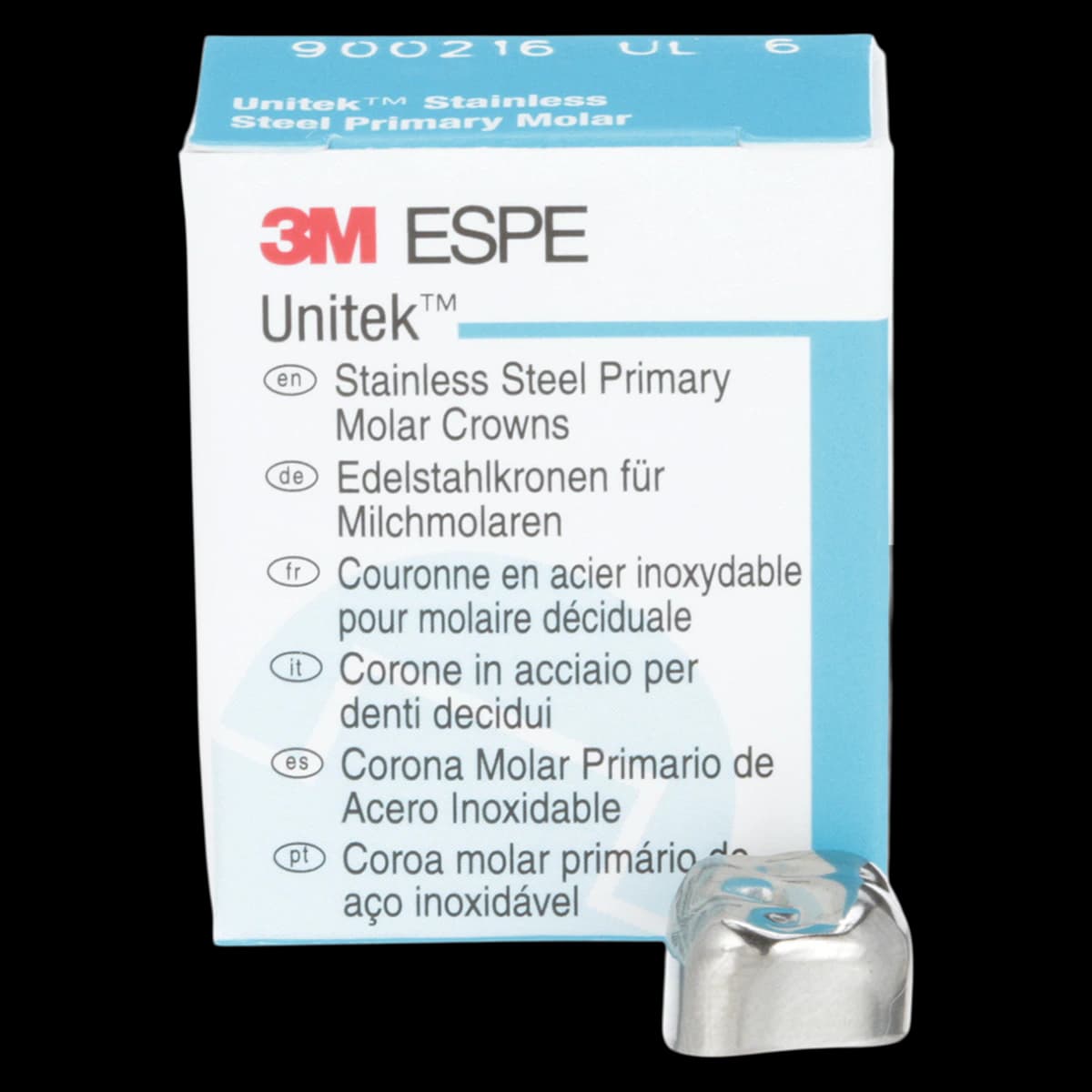 3M Unitek Stainless Steel Primary Molar Crown, Upper Left Second Primary Molar, Size 6 (UL6), 5/Box, 900216 - 3M Unitek SS Primary Molar Crowns Upper Left Second Primary Molar Size 6 5Bx - Image 1